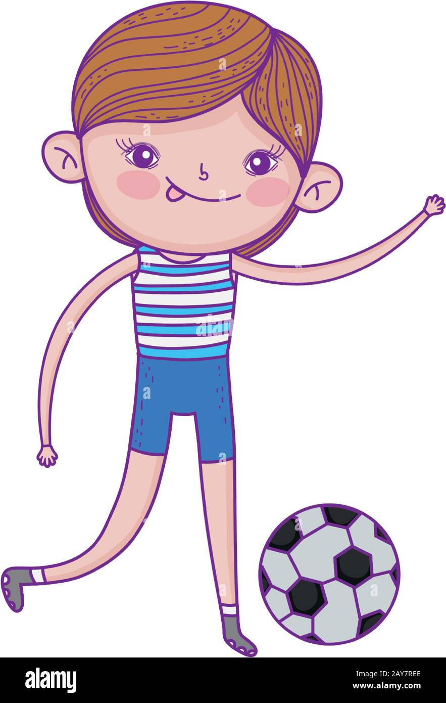 niño pequeño jugando con la bola de fútbol dibujo animado personaje vector  ilustración Imagen Vector de stock - Alamy