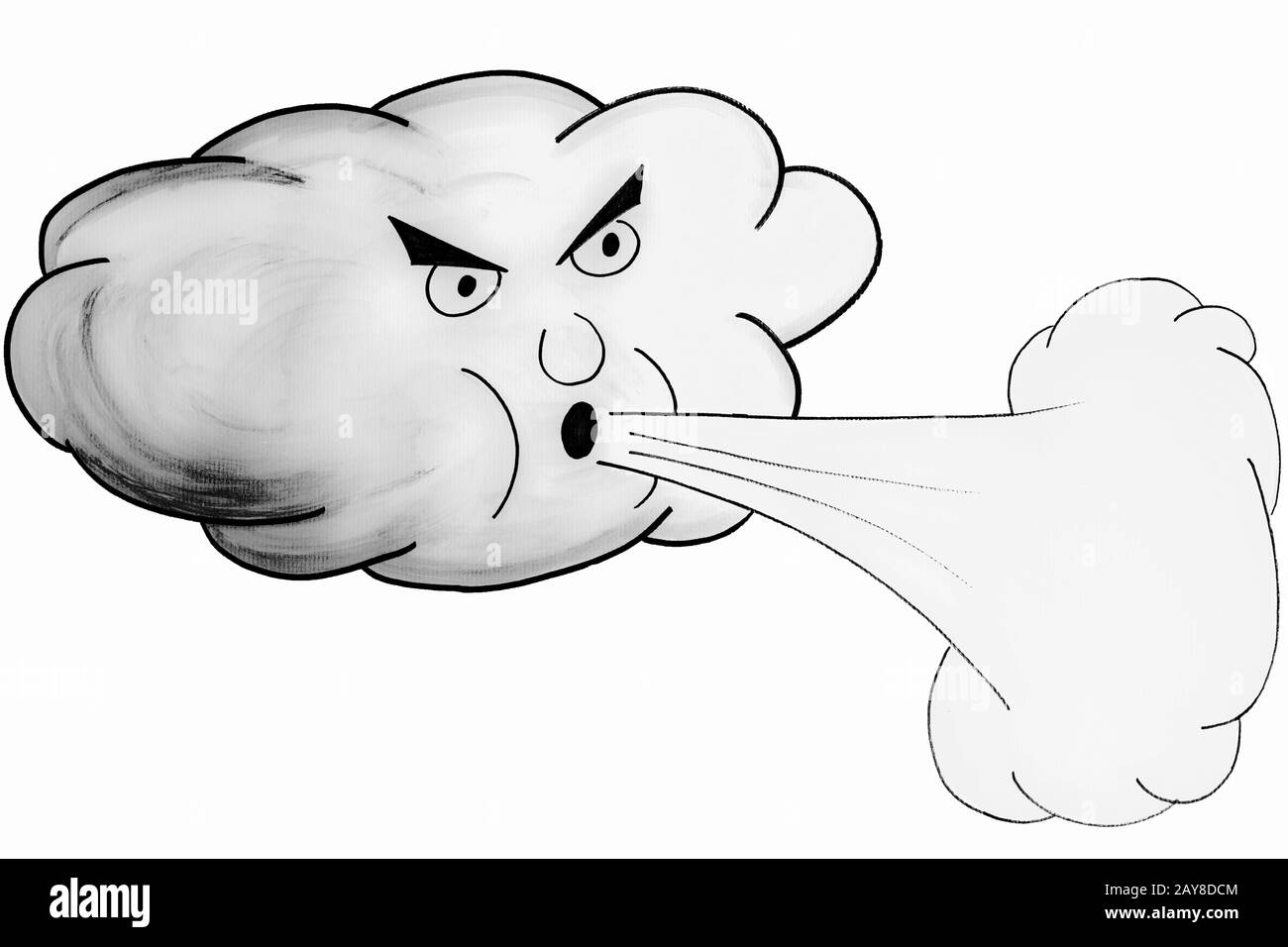 Dibujo de una nube con soplar un viento fuerte Foto de stock