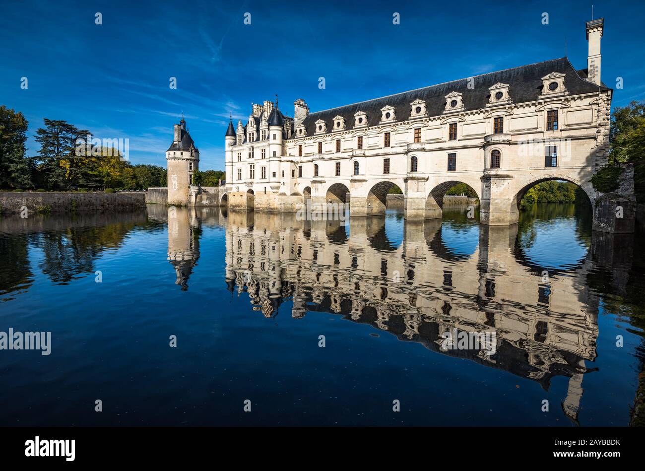 Château de Chenonceau sobre el río Cher, Valle del Loira, Francia Foto de stock