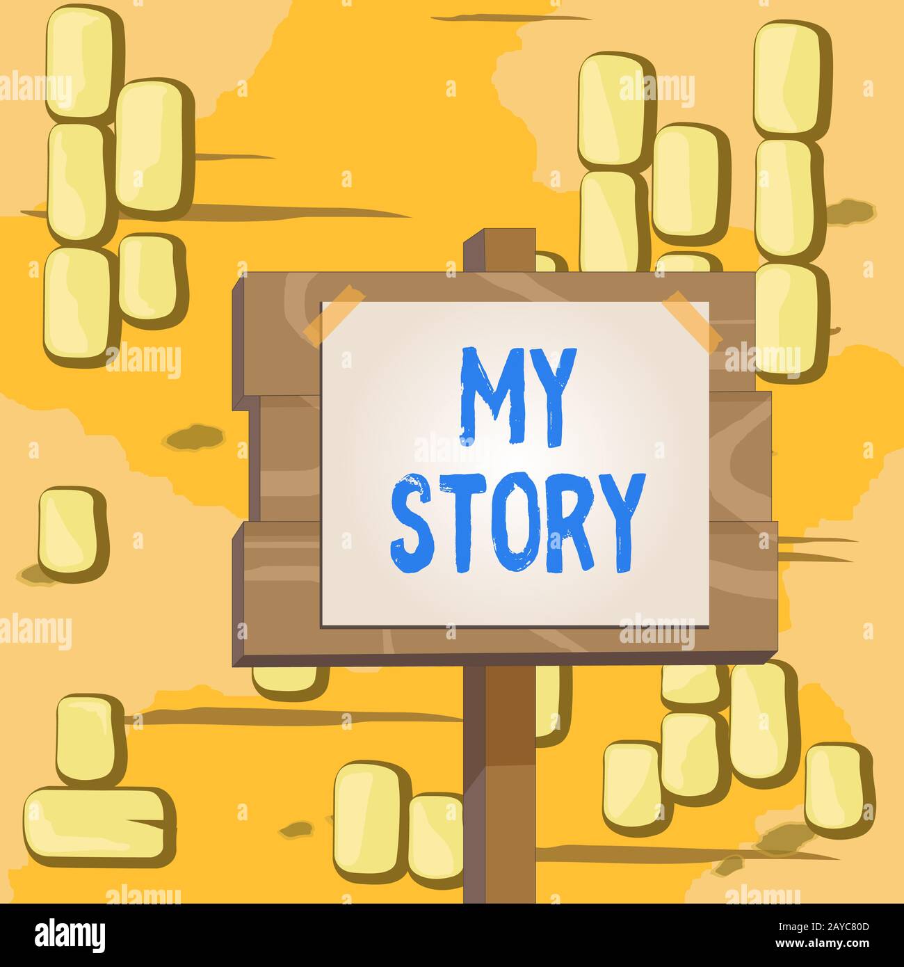Texto de escritura de palabras Mi historia. Concepto de negocio para las cosas o situaciones que han sucedido a alguien en la vida Madera tablón woode Foto de stock
