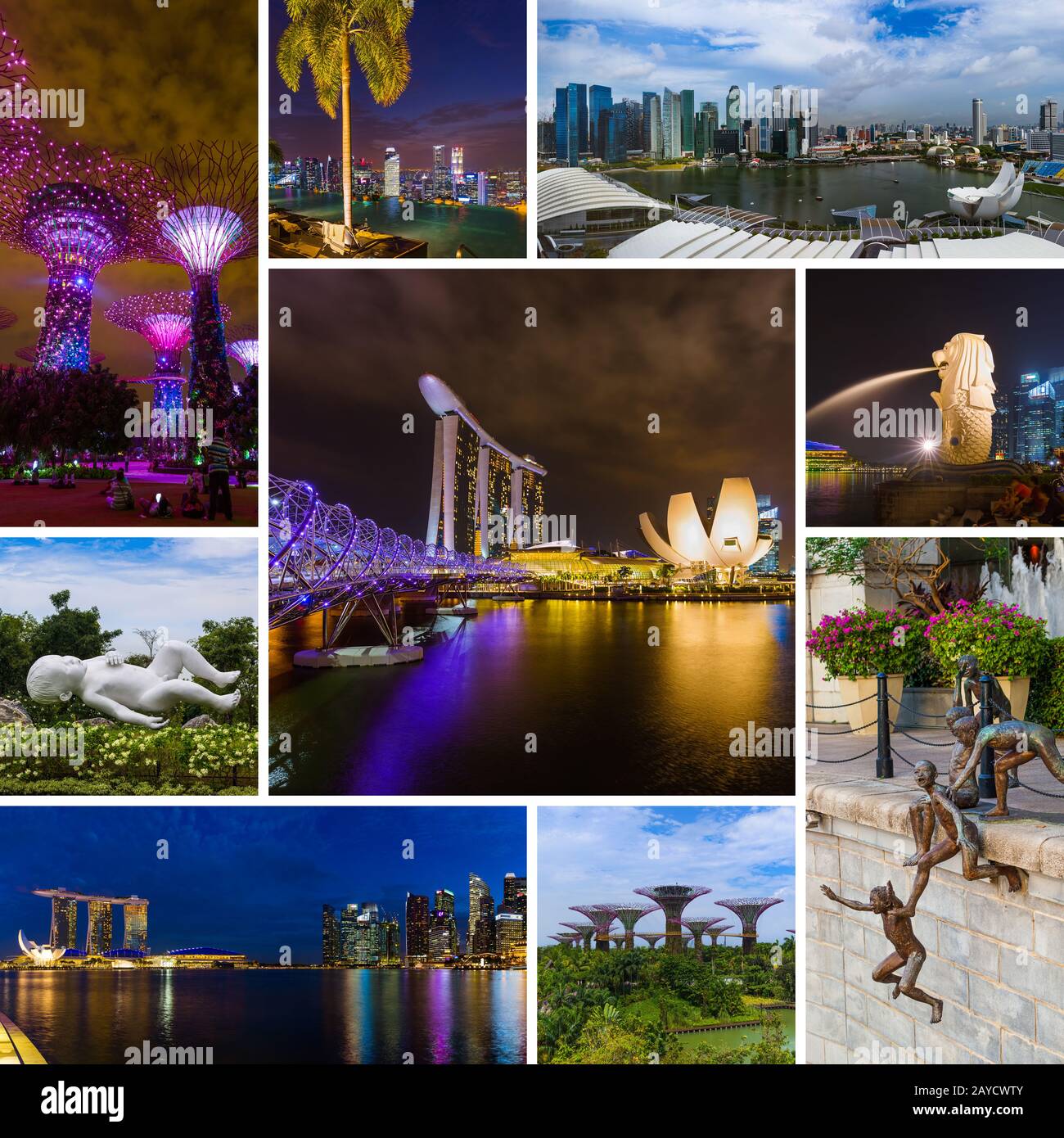 Collage de imágenes de viaje de Singapur (mis fotos) Foto de stock