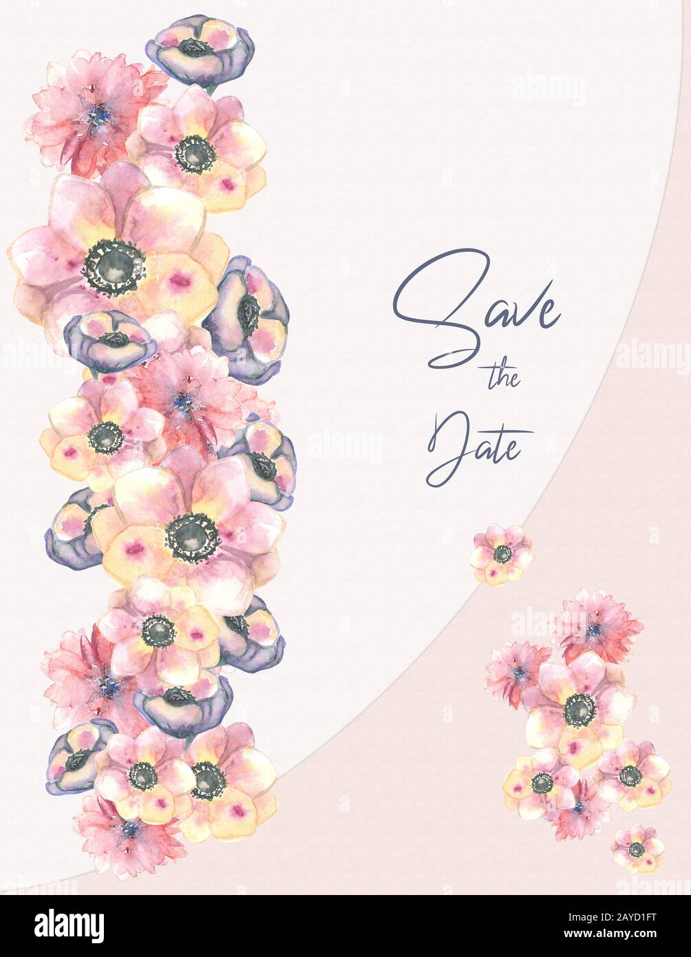 guarde la plantilla de tarjeta de fecha decorada con flores color pastel  rosa y melocotón acuarela Fotografía de stock - Alamy