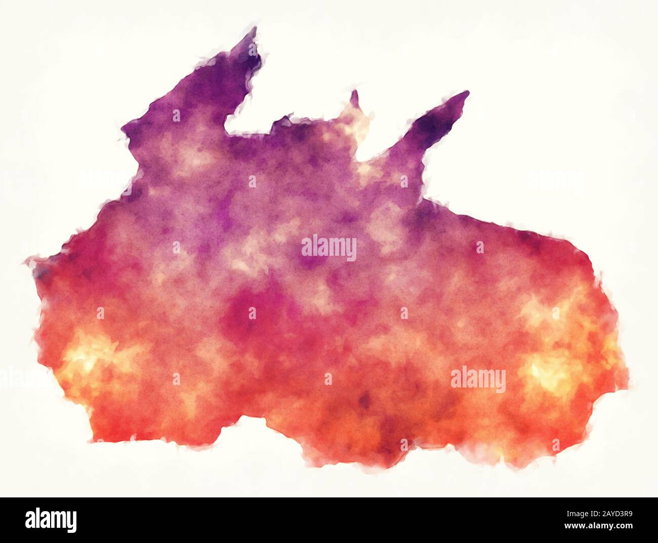 Mapa acuarela de la región de Ruvuma en Tanzania Fotografía de stock