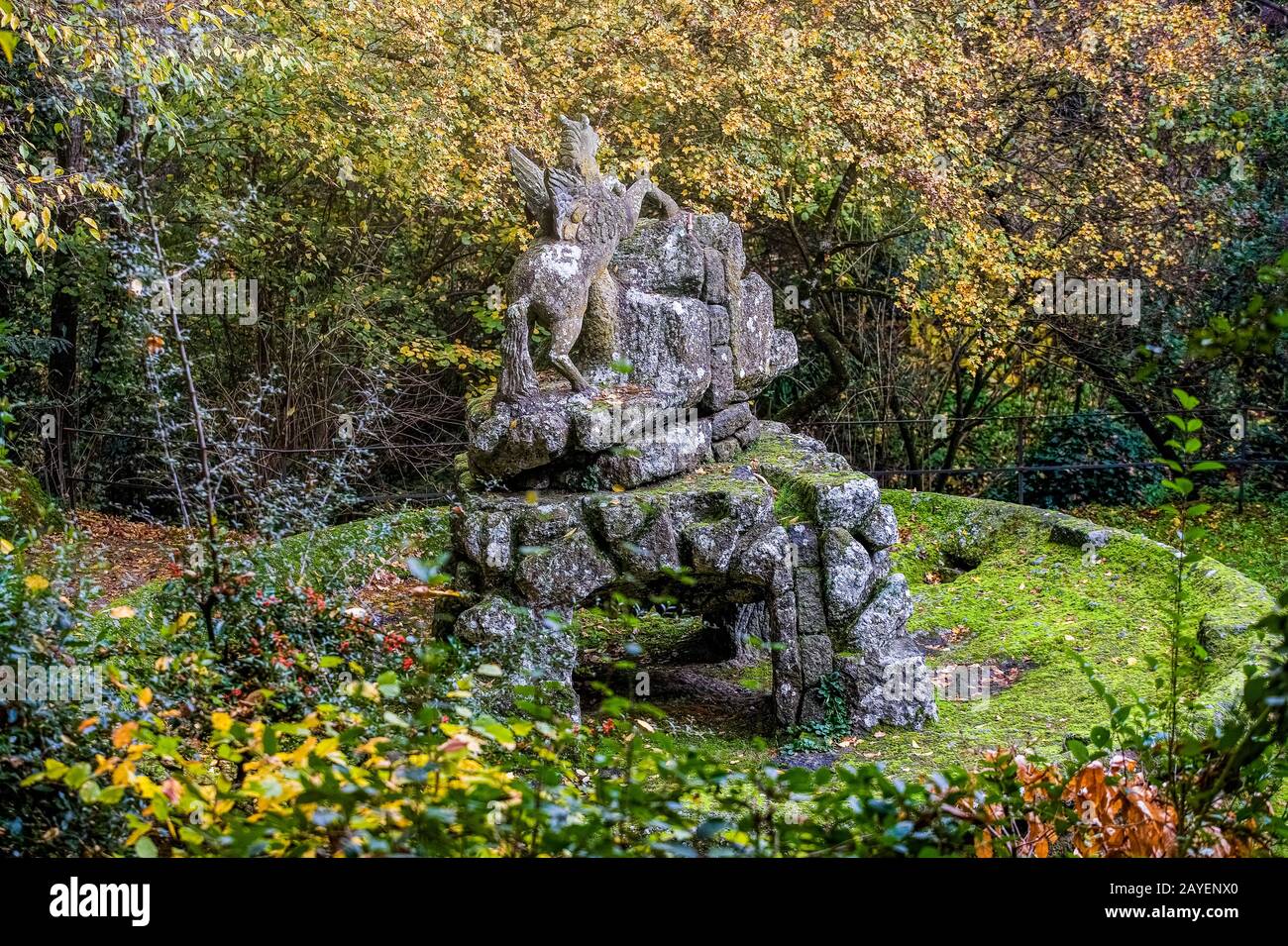 Italia, Lazio, el jardín de Bomarzo de Monstruo ( Giardino Dei Lastri ) - Pegasus , el caballo alado Foto de stock