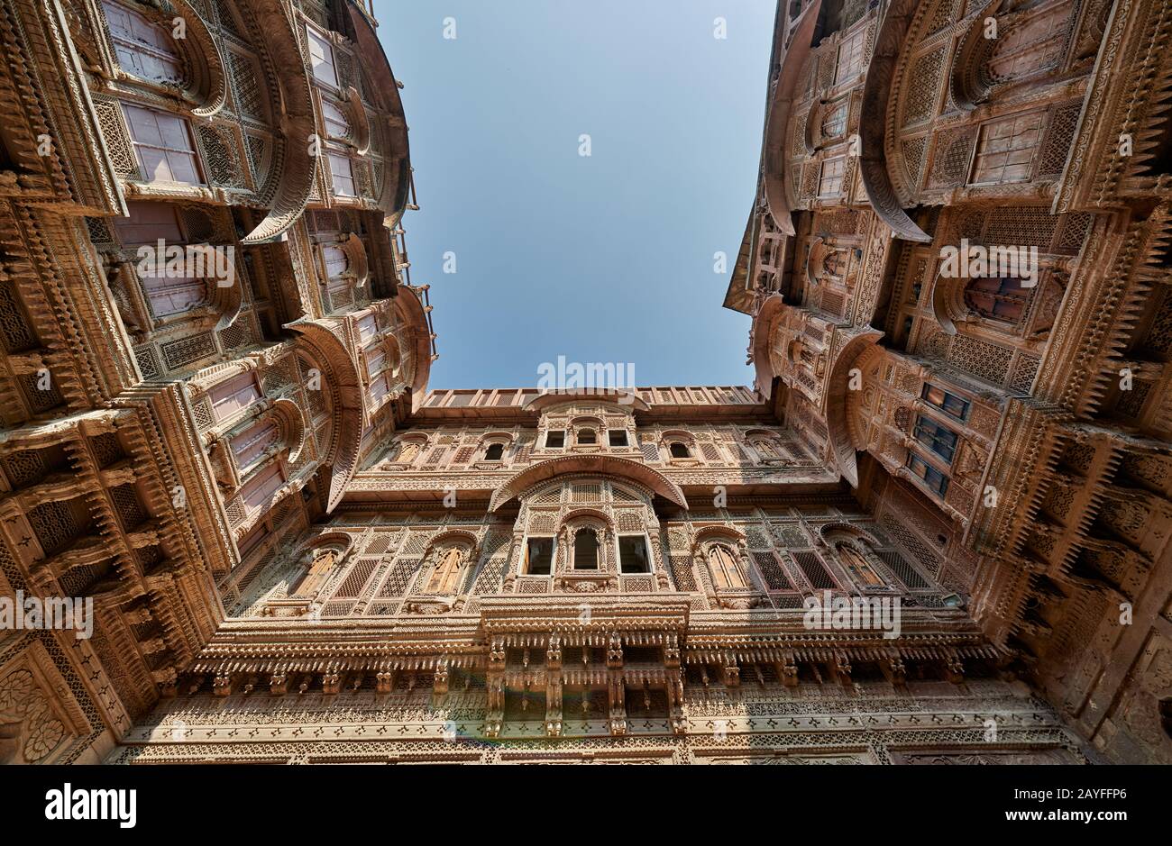 Patio interior de Mehrangarh Fort, Jodhpur, Rajasthan, India Foto de stock