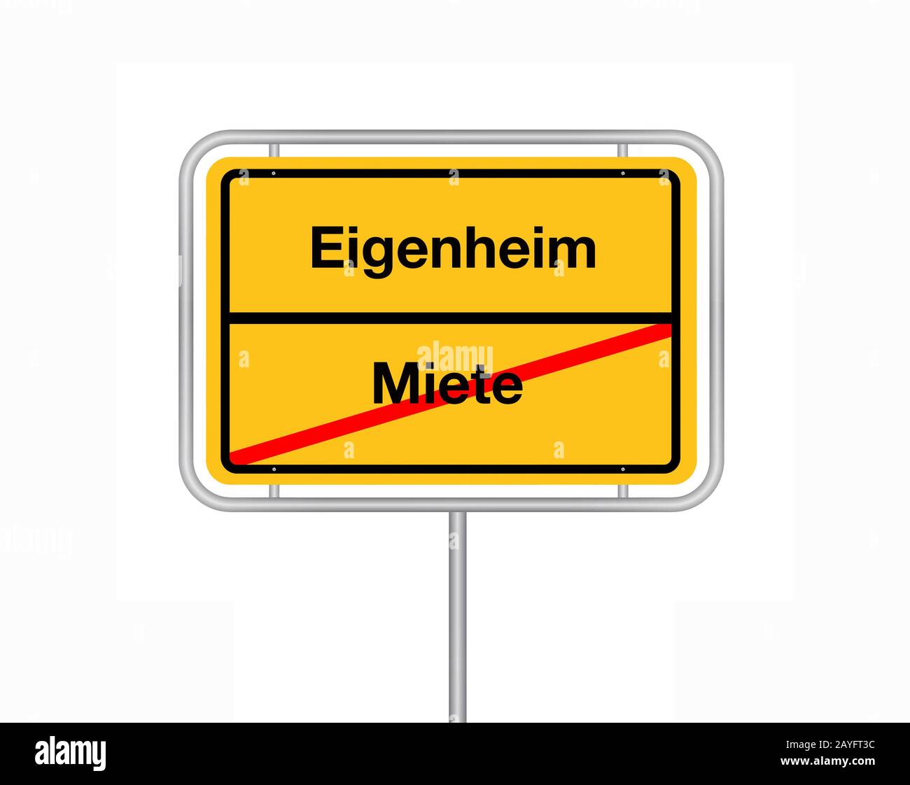 Signo de límite de la ciudad letras Miete - Eigenheim, alojamiento - casa de campo, Alemania Foto de stock