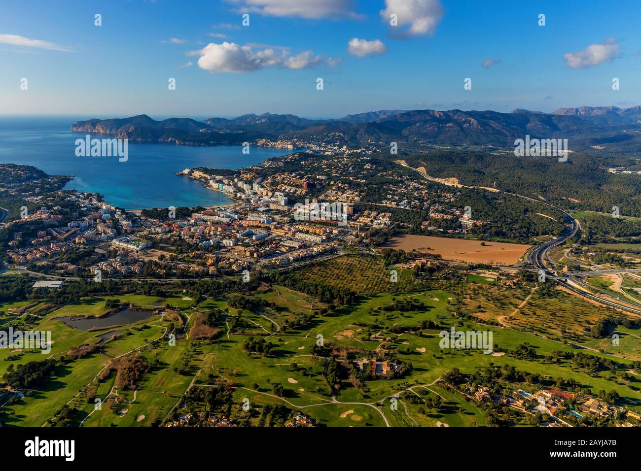 Santa Ponsa con campo de golf, 04.01.2020, vista aérea, España, Islas Baleares, Mallorca, Calvia Foto de stock