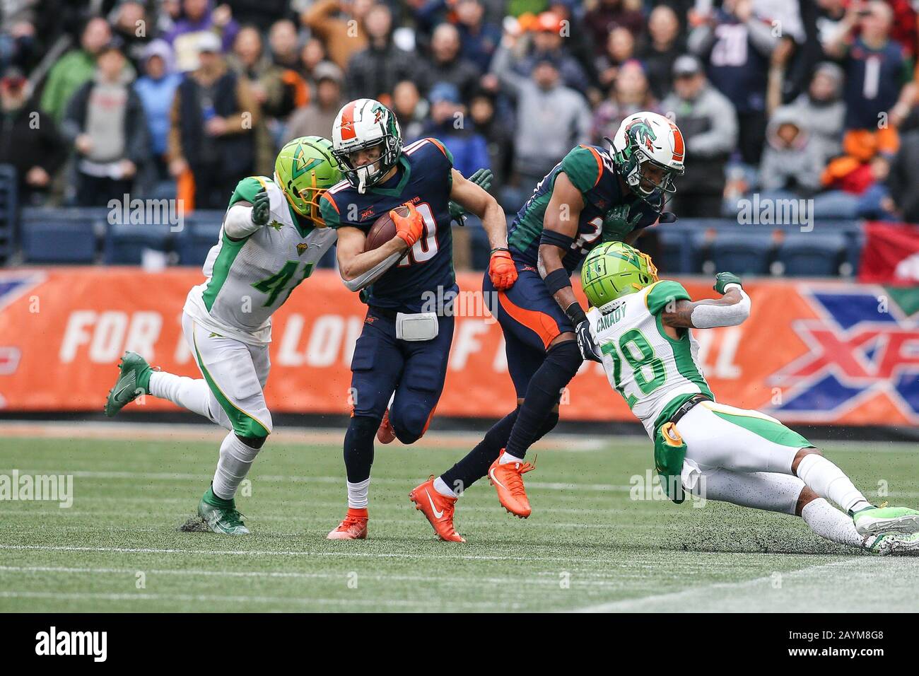 Durante un partido de fútbol XFL, 15 de febrero de 2020, en Seattle, EE.UU. (Foto de IOS/ESPA-Images) Foto de stock
