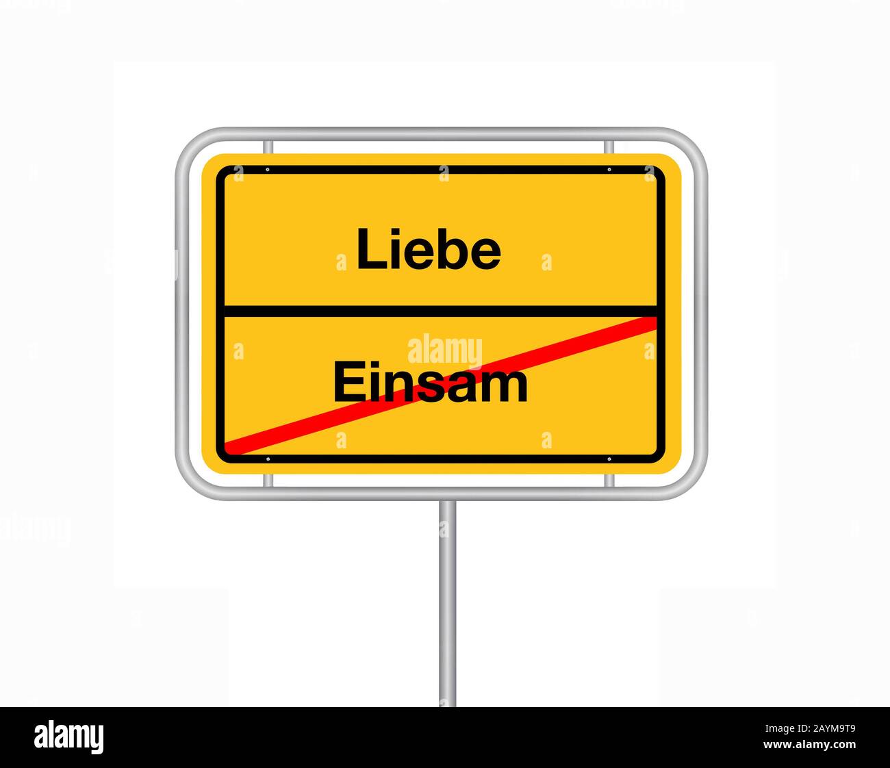 Signo de límite de la ciudad letras einsam - Liebe, solitario - amor, Alemania Foto de stock