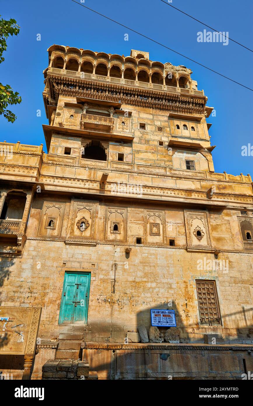 Saalam Singh Ki Haveli, Moti Mahal, Jaisalmer, Rajasthan, India Foto de stock
