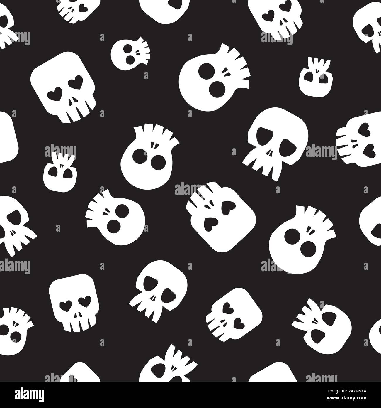 Patrón halloween sin costuras. Esqueletos humanos. Diferentes cráneos.  Muerte´s cabeza fondo negro. Vector Imagen Vector de stock - Alamy