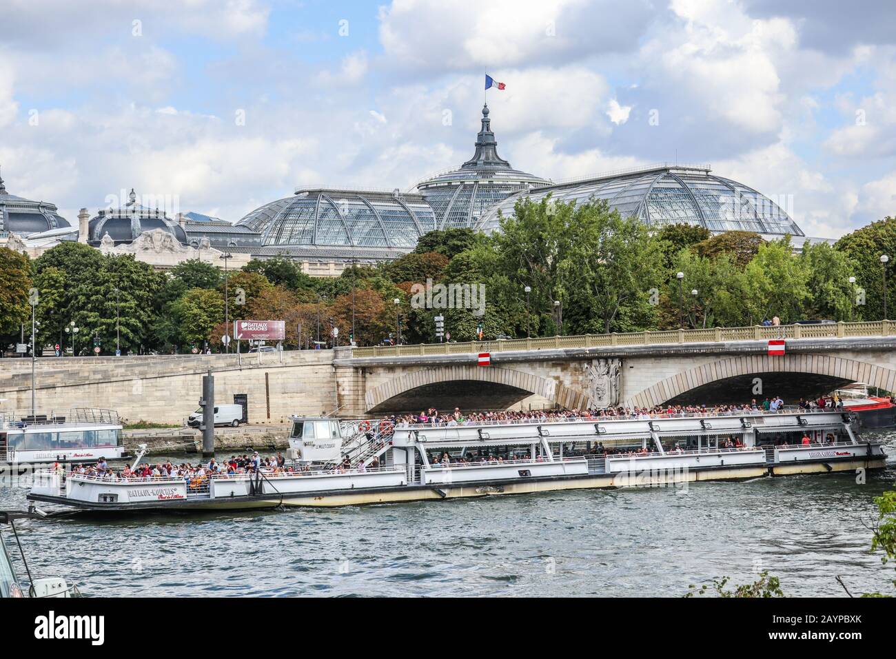 Crucero por el río en barco turístico en París, Francia, Europa Foto de stock
