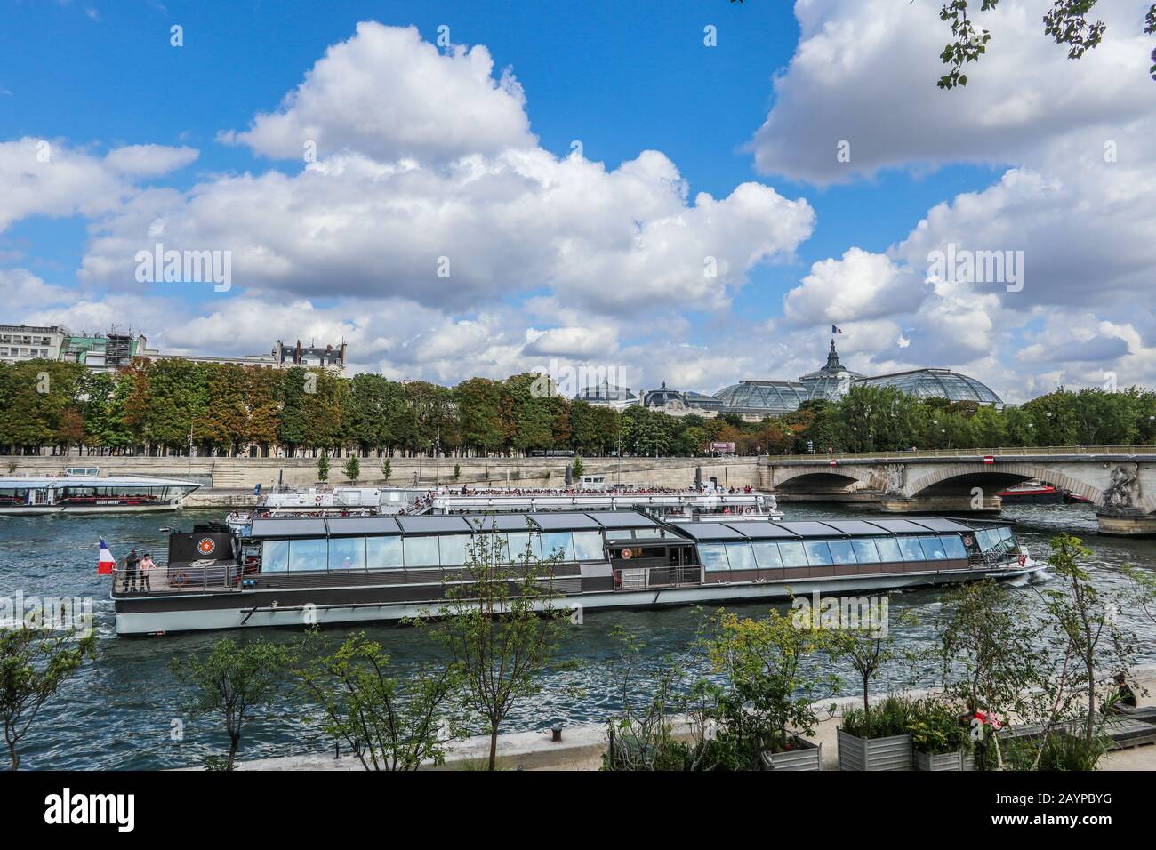 Crucero por el río en barco turístico en París, Francia, Europa Foto de stock