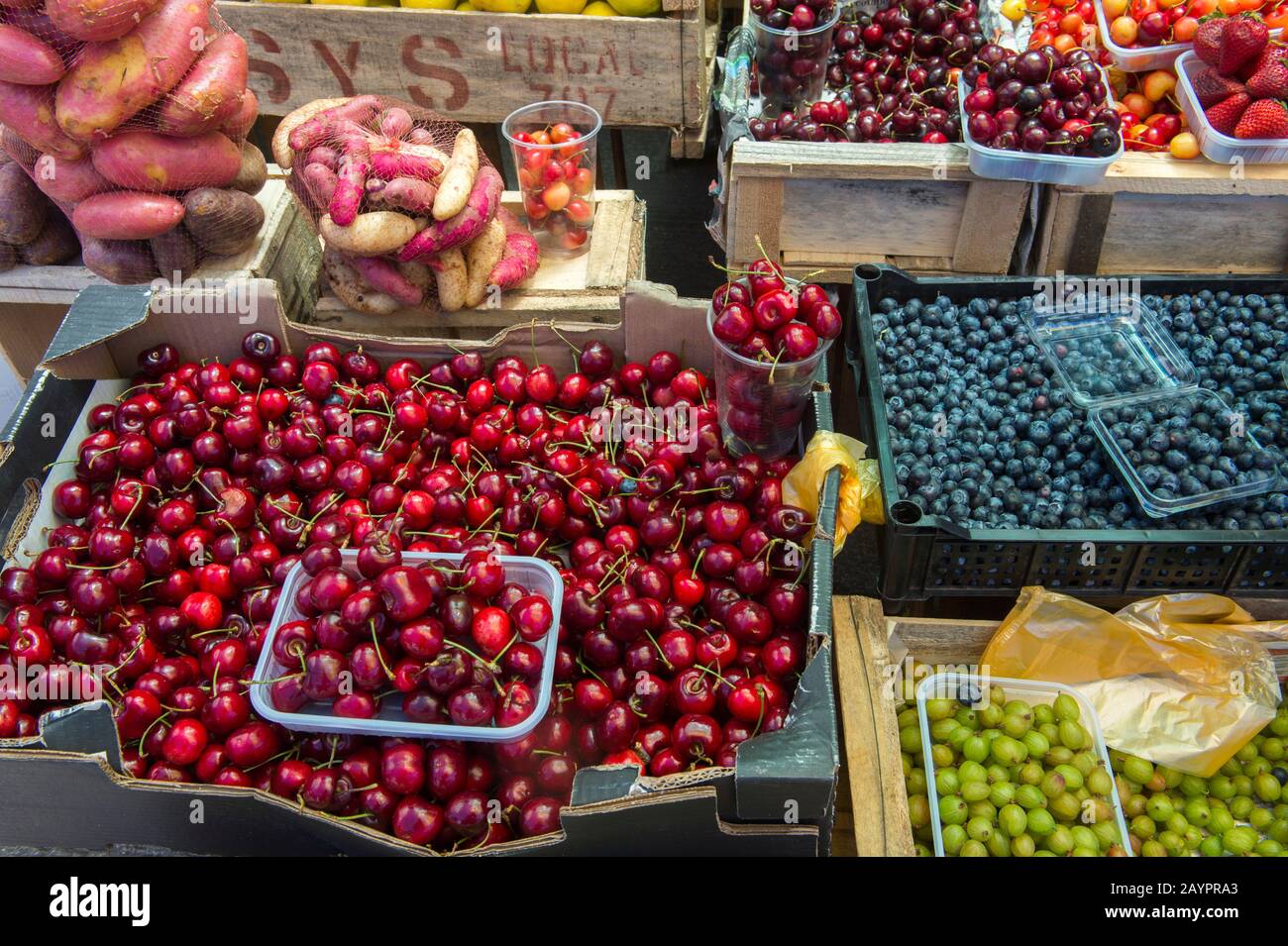 Panorama del mercado con frutas en venta en el mercado de Angelmo, Puerto  Montt en el sur de Chile Fotografía de stock - Alamy