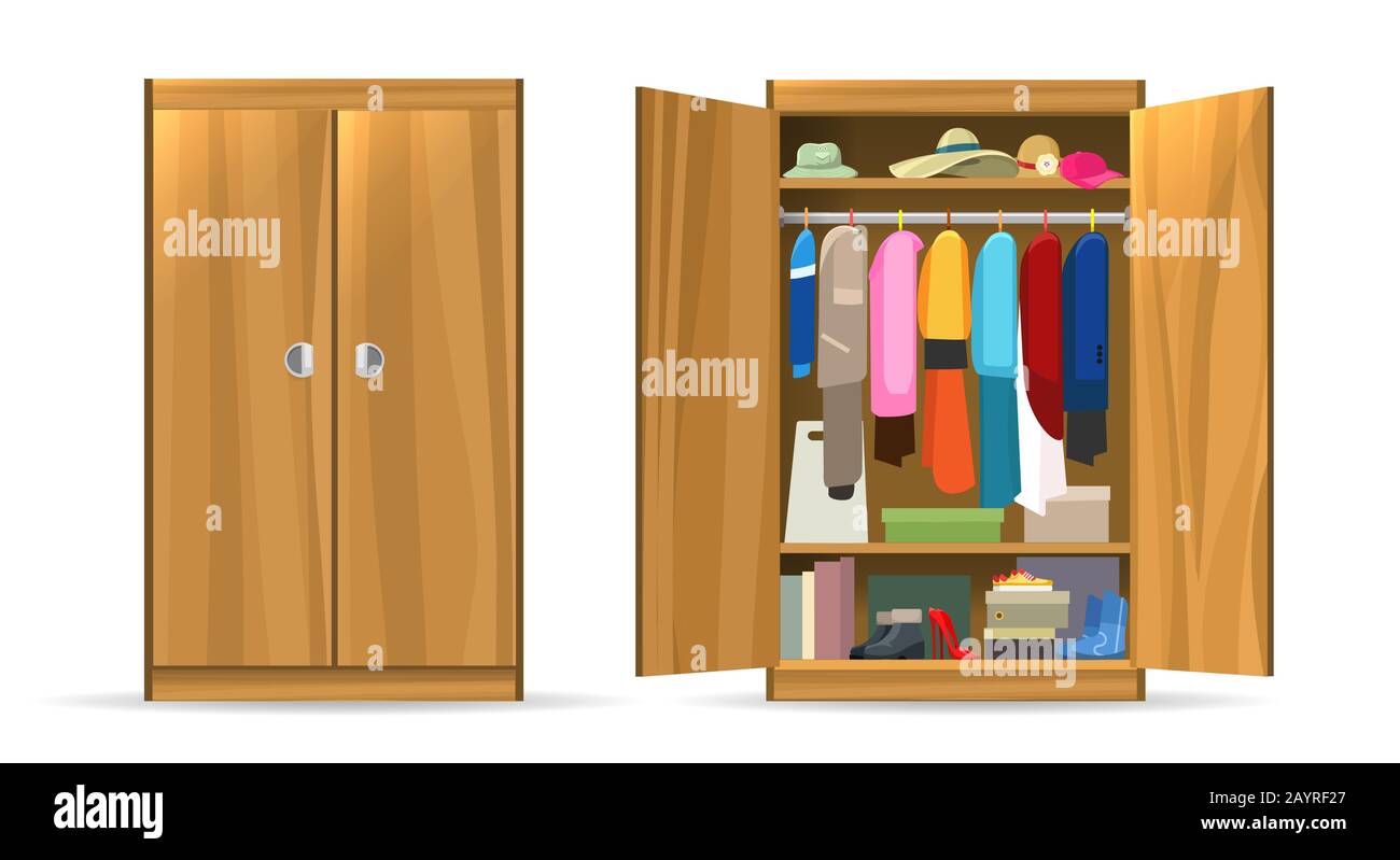 Armarios abiertos armario armario armario Imagen Vector de stock - Alamy