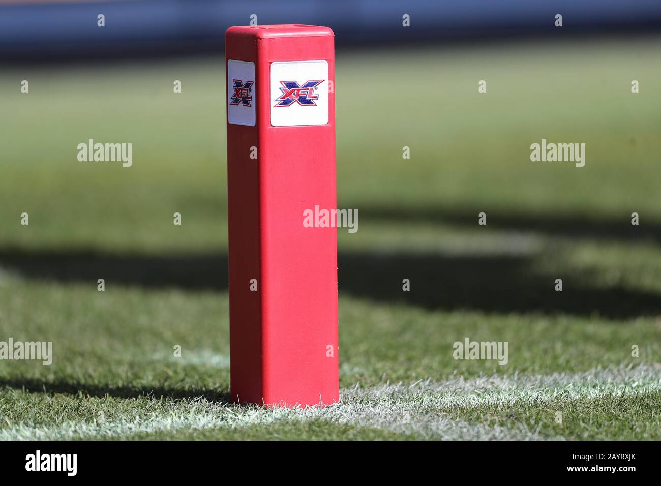 Febrero 16, 2020: XFL pilone de la zona final en el juego entre Dallas Renegades y los Angeles Wildcats, Dignity Health Sports Park, Carson, CA. Peter Joneleit/CSM Foto de stock