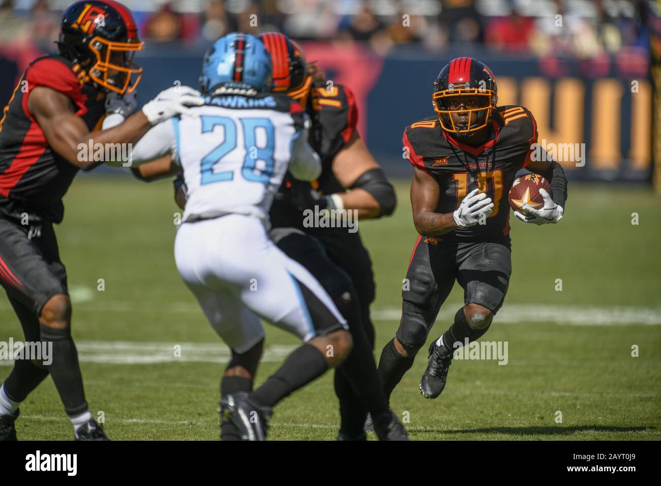 Carson, California, EE.UU. 16 de febrero de 2020. 10 Kermit Whitfield durante el XFL Dallas Renegades vs. Los Angeles Wildcats juego el 16 de febrero de 2020. Crédito: Dalton Hamm/Zuma Wire/Alamy Live News Foto de stock