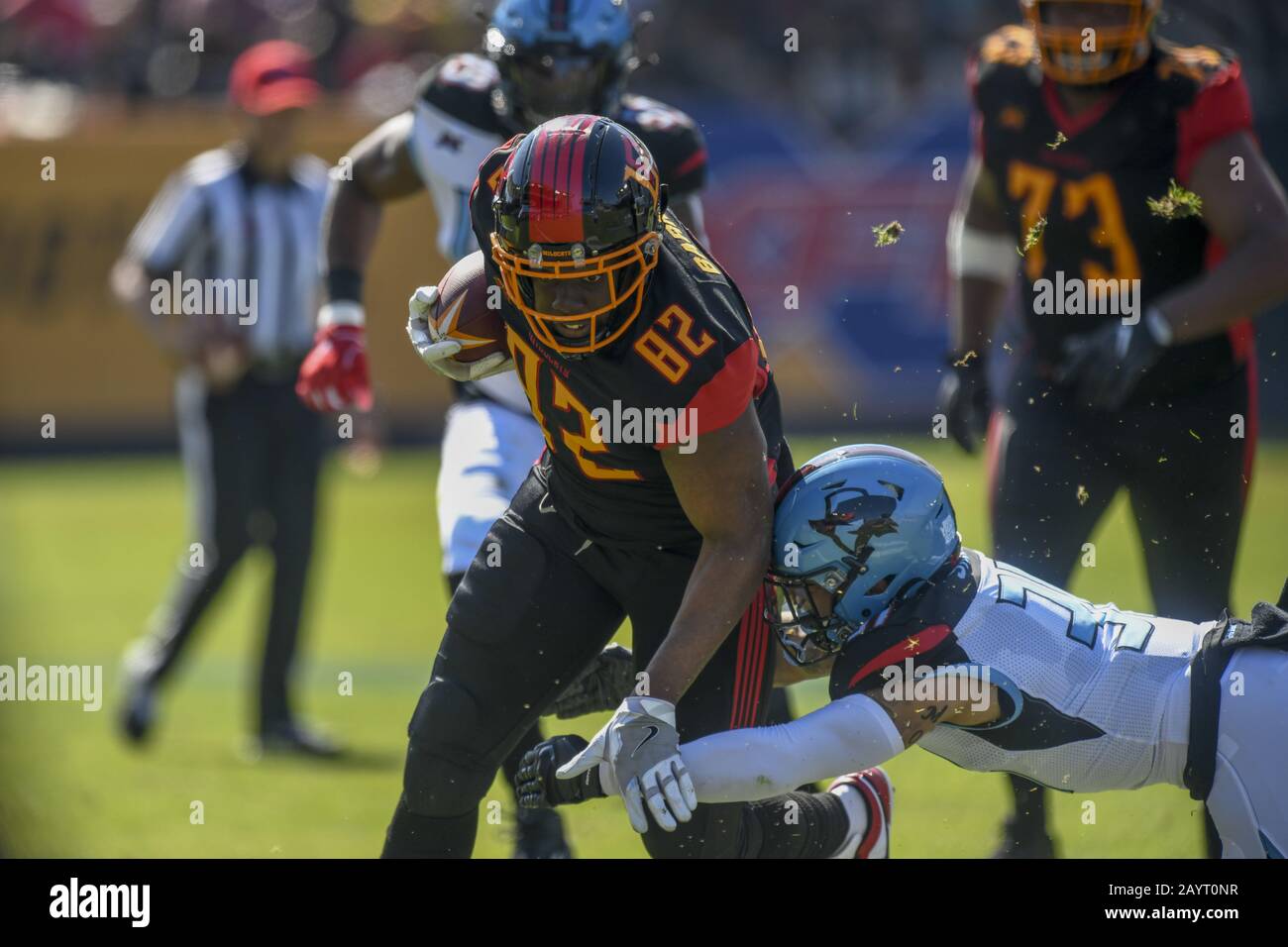 Carson, California, EE.UU. 16 de febrero de 2020. 82 Brandon Barnes haciendo el turno durante el XFL Dallas Renegades vs. Los Angeles Wildcats juego el 16 de febrero de 2020. Crédito: Dalton Hamm/Zuma Wire/Alamy Live News Foto de stock