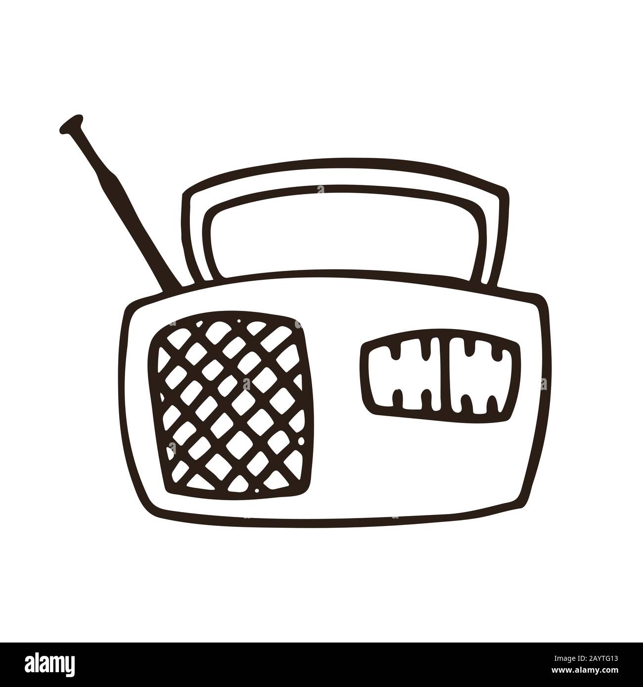 Dibujo de radio de dibujos animados retro sobre fondo blanco. Ilustración  vectorial de código de fideos aislados Imagen Vector de stock - Alamy