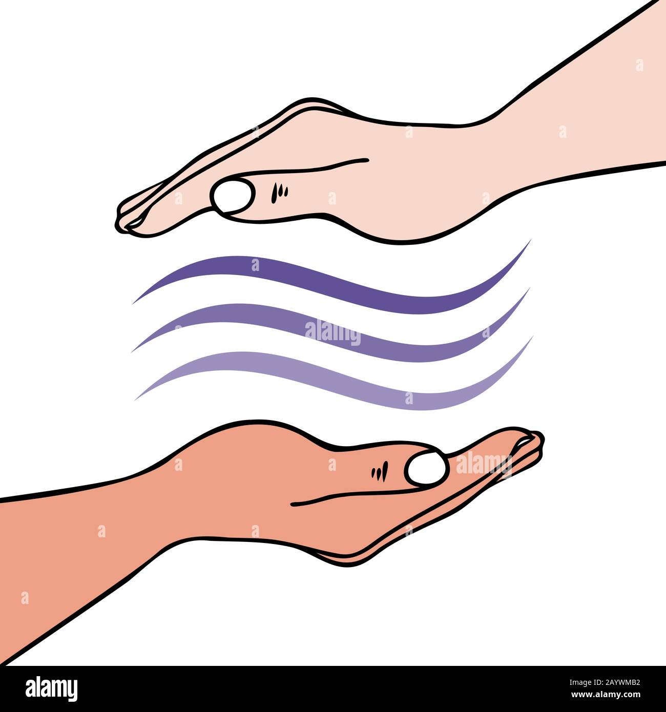 Curación manos-en mostrando mano enviando ondas de energía univeral para la curación emocional o física - para Reiki, Medicina alternativa Ilustración del Vector
