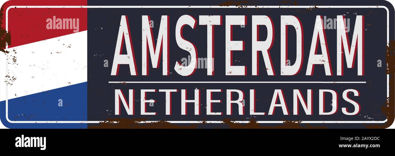 Amsterdam signo vintage Amsterdam retro recuerdo plantilla. Viajes y vacaciones tema. Ilustración del Vector