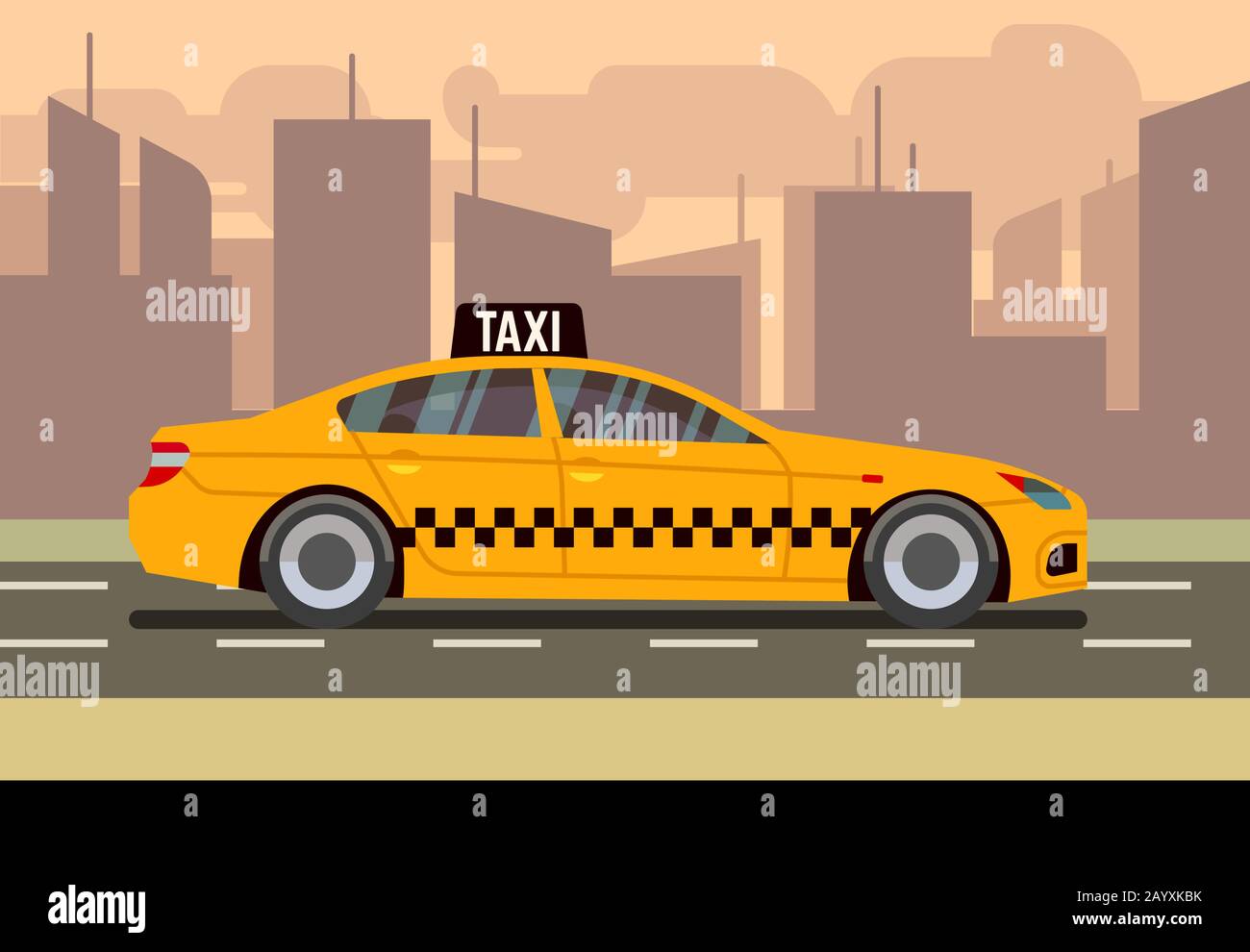 Taxi sedán coche plano vector ilustración. Servicio de transporte de pasajeros Ilustración del Vector