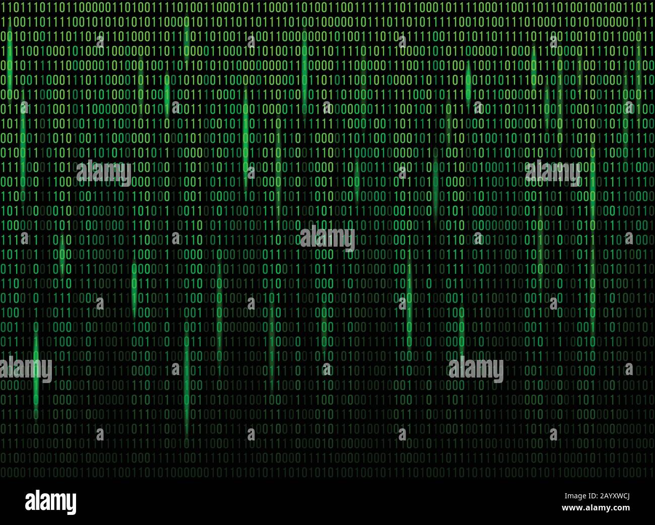 Código de datos binarios de la pantalla del ordenador. Código numérico continuo en color verde, datos web abstractos en código binario. Ilustración vectorial Ilustración del Vector
