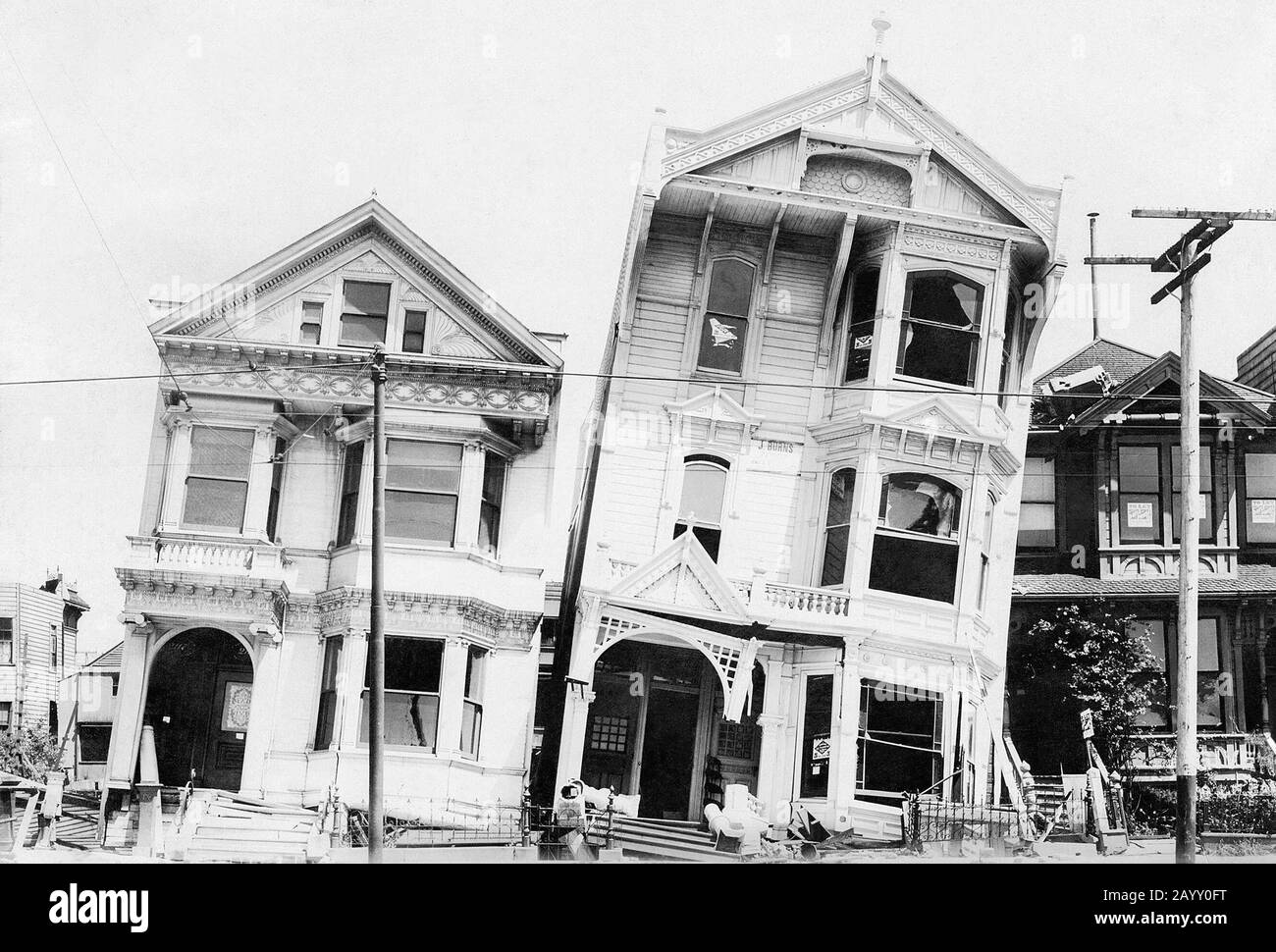 Casas en San Francisco después del terremoto de San Francisco de 1906. (EE. UU.) Foto de stock