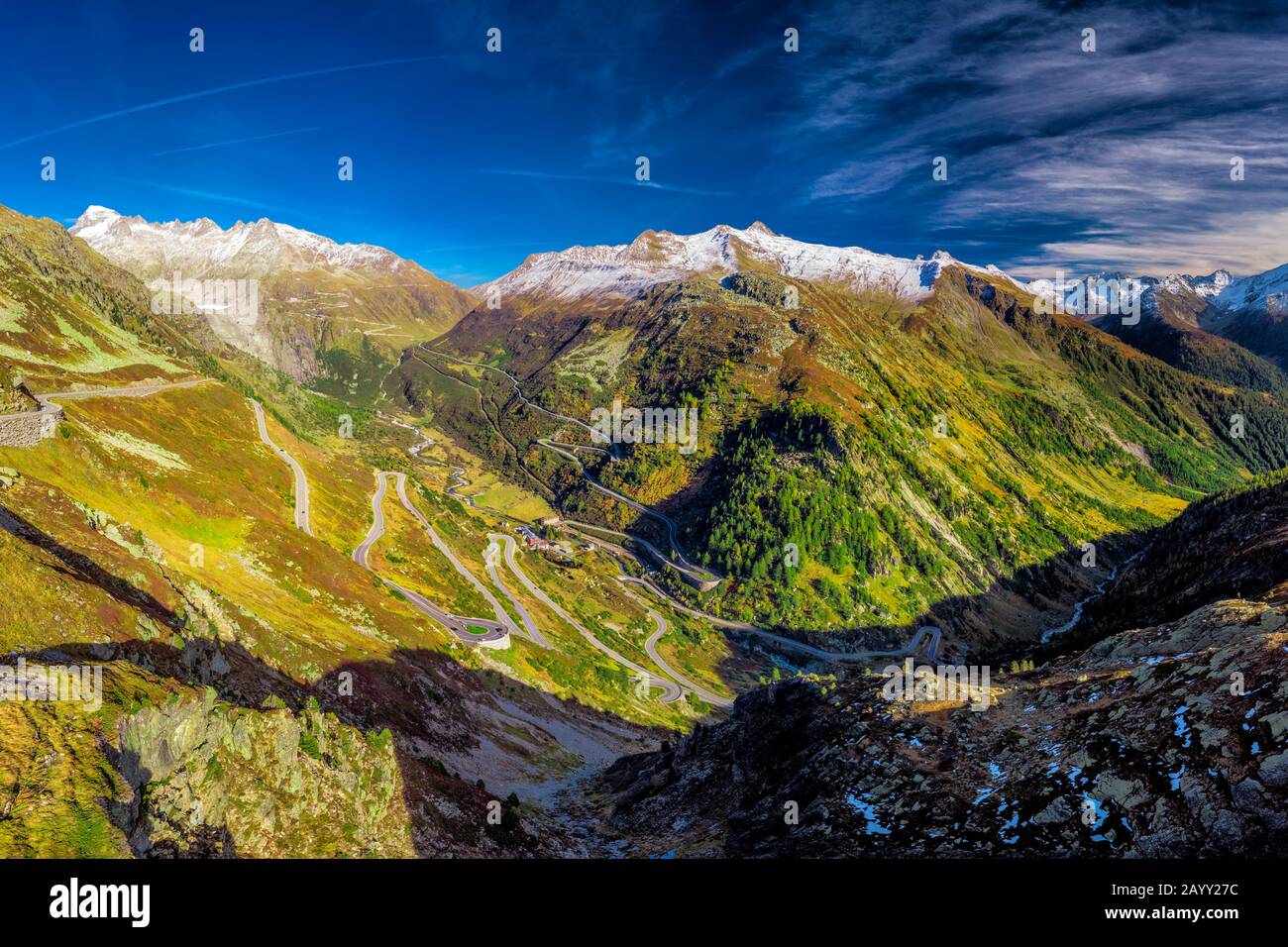 Grimsel y Furka Pass en Suiza, cantón Valais, Suiza, Europa. Foto de stock