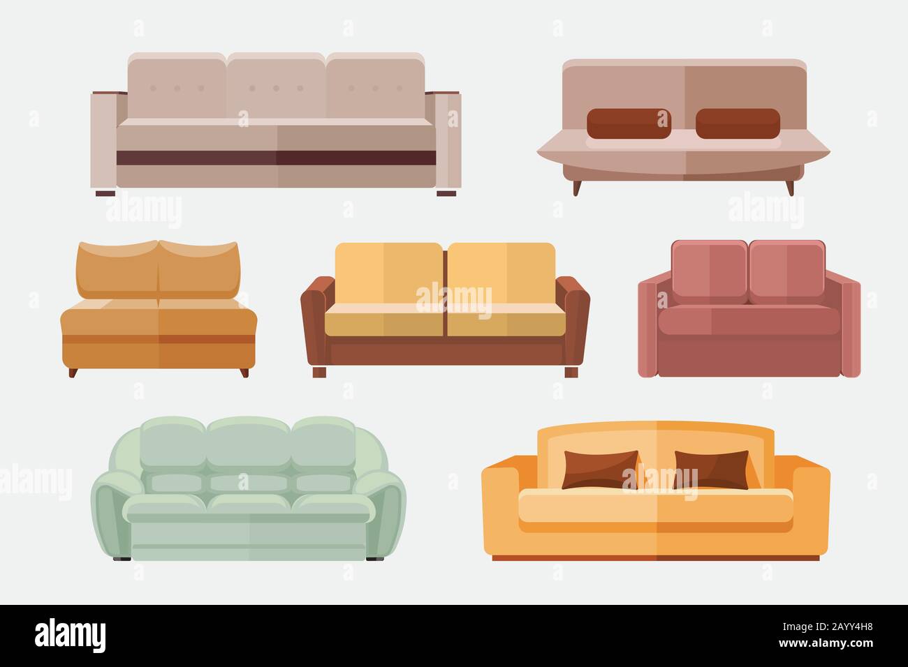 Sofá y sofás muebles planos vector iconos conjunto. Mobiliario sofá para el  interior del hogar. Conjunto de sofá con iconos para la ilustración de la  habitación Imagen Vector de stock - Alamy
