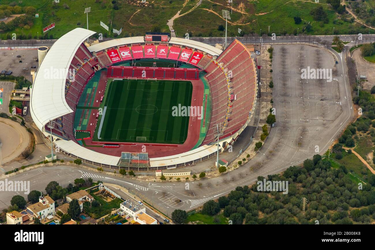 Foto aérea, Estadio de son Moix, estadio de fútbol, centro deportivo, Palma, Mallorca, España, Europa, Islas Baleares, Arena, Camí de la Vileta, es, Esp Foto de stock
