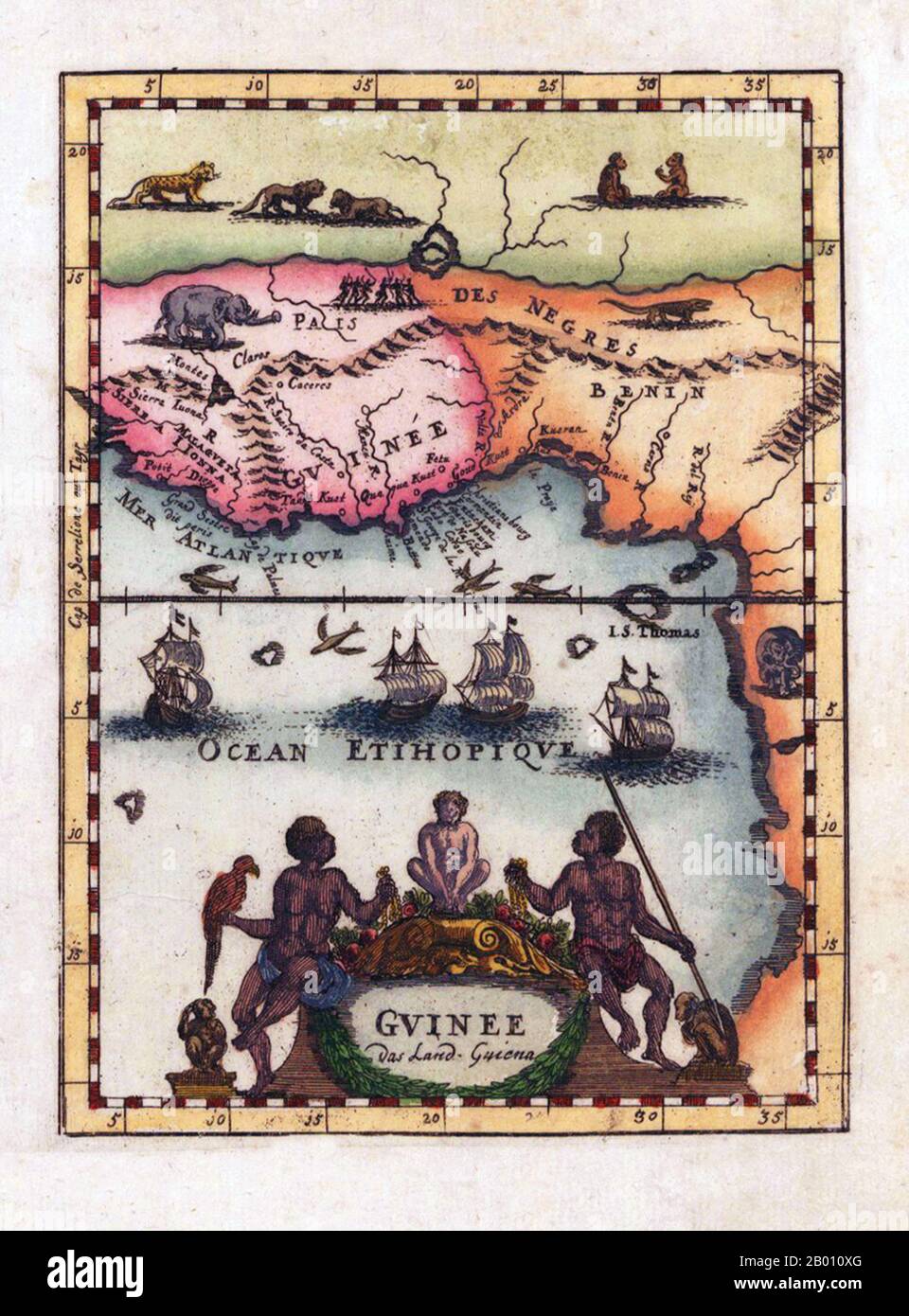 África: Mapa de Guinea y el Reino de Benin por Allain Manesson Mallet (1630-1706), Frankfurt, 1719. Foto de stock