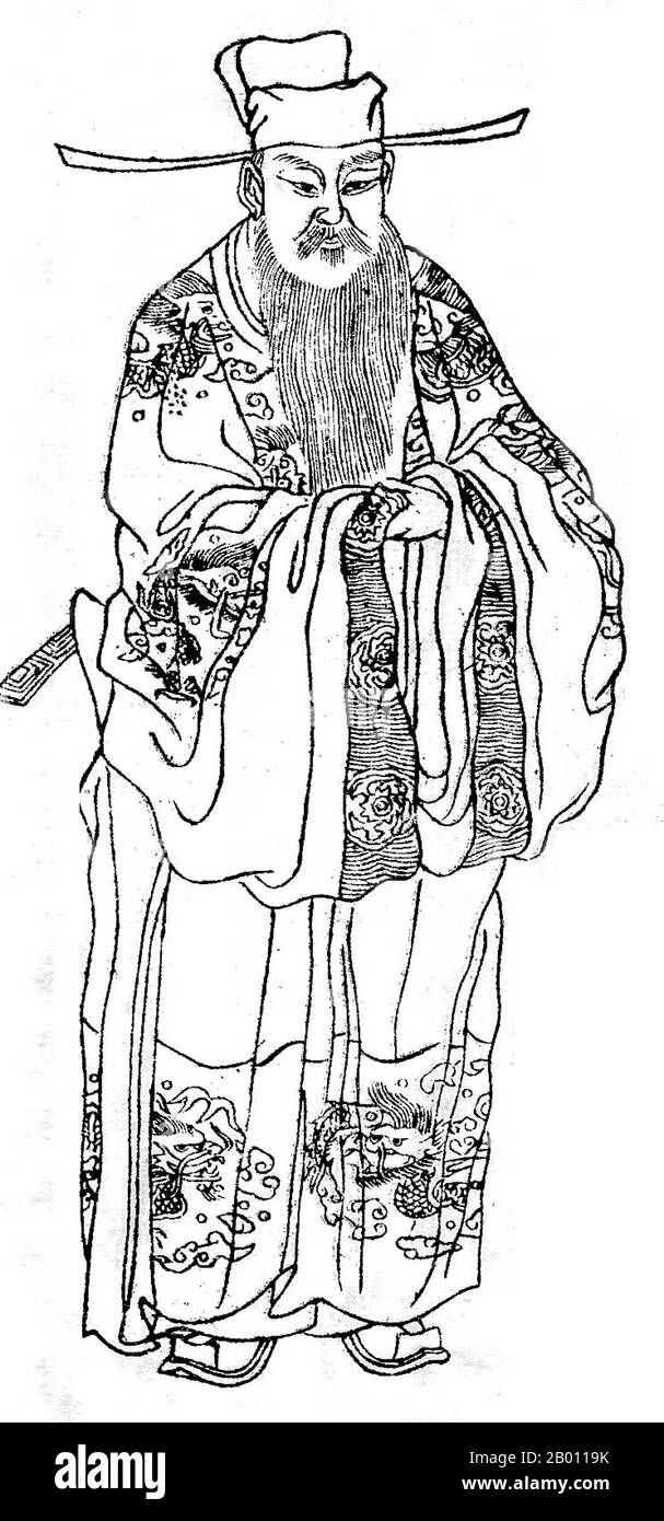 China: Cai Xiang (1012-1067). Dibujo de impresión en bloque, c. 1921. Cai Xiang (1012-1067), nombre de estilo Junmo, fue el mayor calígrafo de la Dinastía Song, así como un destacado político, poeta e ingeniero estructural. Él escribió el ' Registro del té de Cha Lu ' en 1050, como conocido como la ' Nota del té '. Foto de stock