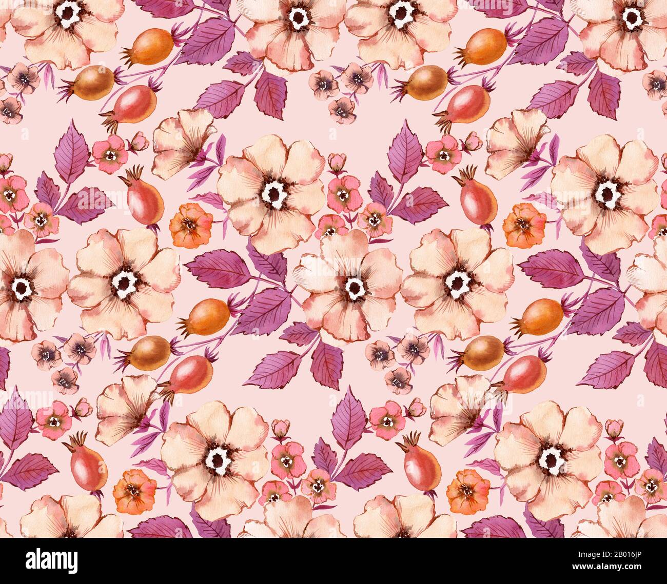 Diseño sin costuras en acuarela. Fondo floral de otoño. Flores de época en  Marsala y Maroon Blush colores vino. Rosa rosa frutos de cadera, brio,  hojas Fotografía de stock - Alamy