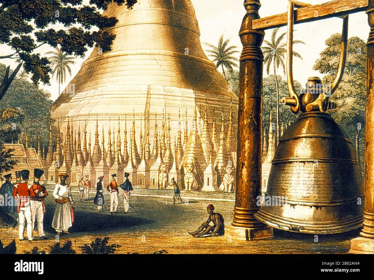 La Primera Guerra Anglo-Birmana (5 de marzo de 1824 – 24 de febrero de 1826) fue la primera de las tres guerras que se libraron entre el Imperio Británico y birmano en el siglo XIX. La guerra, que comenzó principalmente sobre el control del noreste de la India, terminó en una victoria británica decisiva, dando a los británicos el control total de Assam, Manipur, Cachar y Jaintia, así como la provincia de Arakan y Tenasserim. Los birmanos también se vieron obligados a pagar una indemnización de un millón de libras esterlinas y a firmar un tratado comercial. La guerra fue la guerra más larga y cara de la historia de la India británica. Quince mil europeos e Indi Foto de stock