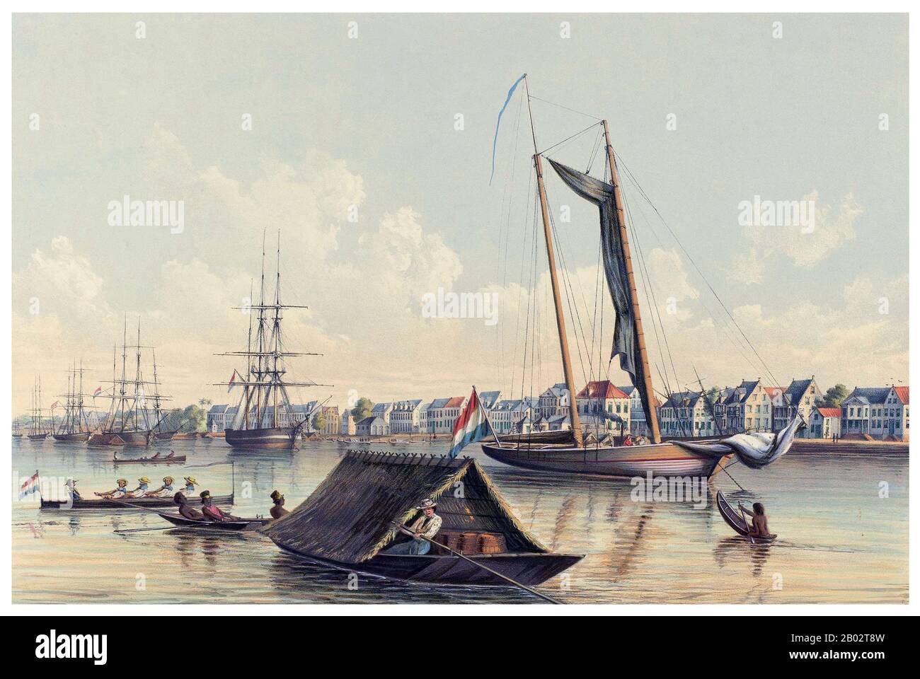 El país más pequeño de América del Sur, la diversidad de Suriname comenzó en el siglo XVI cuando exploradores franceses, españoles e ingleses visitaron la zona. Un siglo más tarde, las colonias de plantaciones fueron establecidas por los holandeses y los ingleses a lo largo de los numerosos ríos en las fértiles llanuras de Guyana. Como siempre, surgieron disputas entre los holandeses y los ingleses. En 1667, los holandeses decidieron mantener la incipiente colonia de plantaciones de Suriname de los ingleses, como resultado del Tratado de Breda. Los ingleses quedaron con Nueva Amsterdam, un pequeño puesto comercial en Norteamérica, que más tarde se convirtió en la ciudad de Nueva York. Como plantación Foto de stock