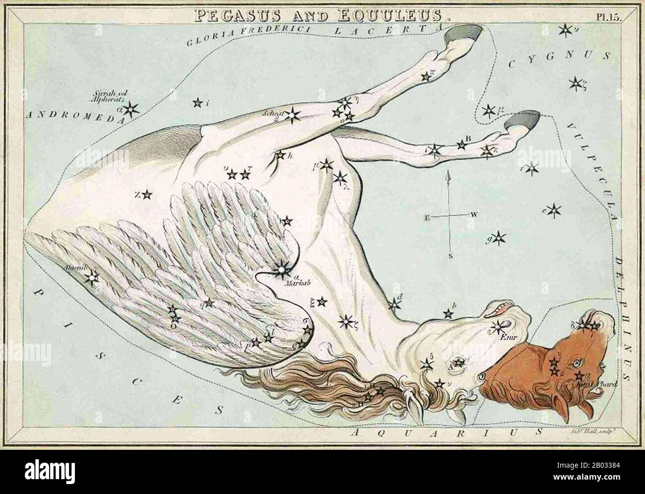 Espejo de Urania; o, una vista de los Cielos es un conjunto de 32 cartas astronómicas de estrellas, publicadas por primera vez en noviembre de 1824. Tenían ilustraciones basadas en el Atlas Celestial DE Alexander Jamieson, pero la adición de agujeros perforados en ellos les permitió ser mantenidos hasta una luz para ver una representación de las estrellas de la constelación. Fueron grabados por Sidney Hall, y se dice que fueron diseñados por 'una dama', pero desde entonces han sido identificados como el trabajo del Reverendo Richard Rouse Bloxam, un maestro asistente en la Escuela de Rugby. La portada del cuadro-set mostró una representación de Urania, la musa de la astronomía, an Foto de stock