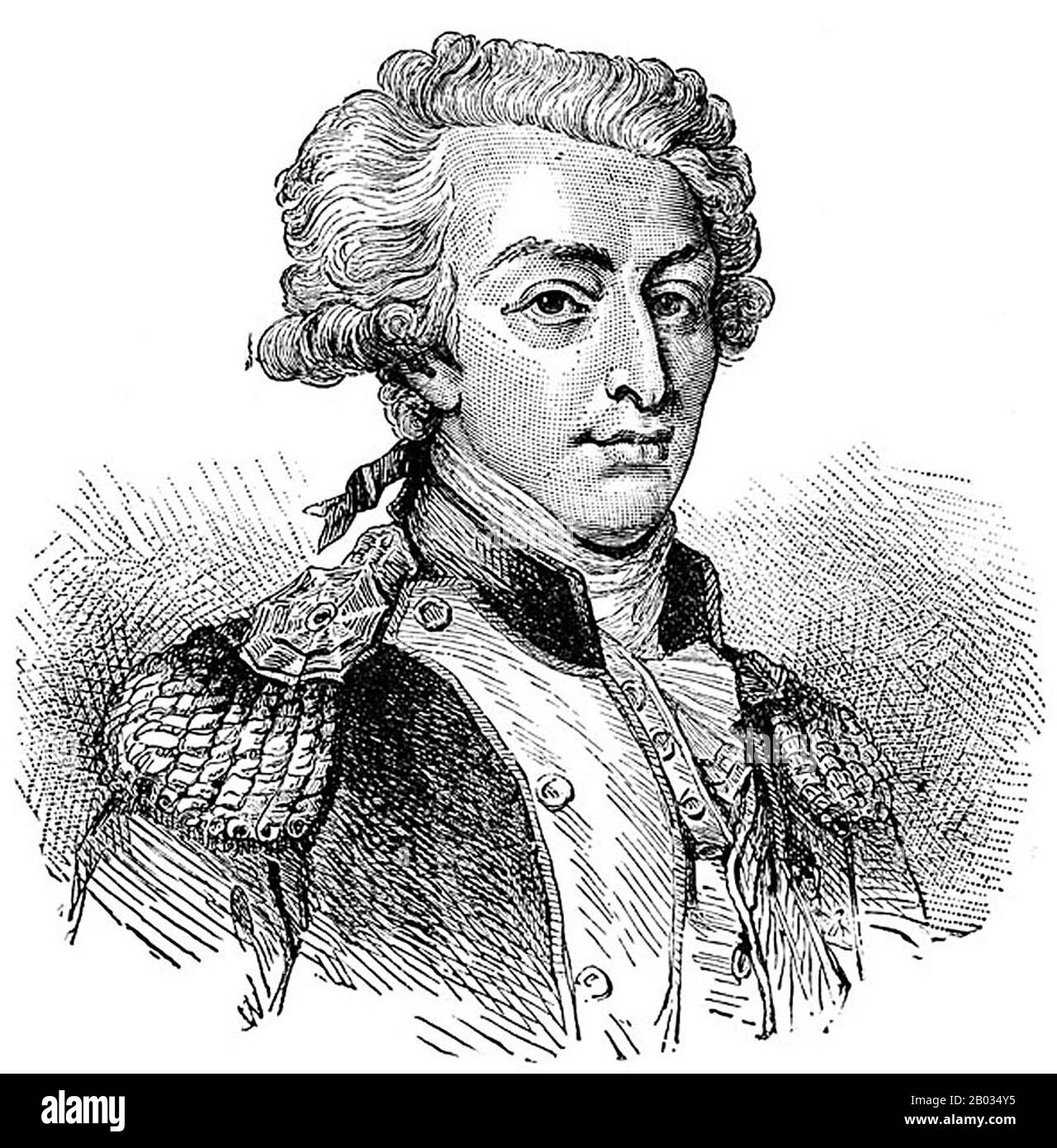 Marie-Joseph Paul Yves Roch Gilbert du Motier, marqués de Lafayette (6 de septiembre de 1757 – 20 de mayo de 1834), en los EE.UU. A menudo conocido simplemente como Lafayette, fue un aristócrata y oficial militar francés que luchaba en la Guerra Revolucionaria Americana. Un amigo íntimo de George Washington, Alexander Hamilton y Thomas Jefferson, Lafayette fue una figura clave en la Revolución Francesa de 1789 y la Revolución de Julio de 1830. Foto de stock