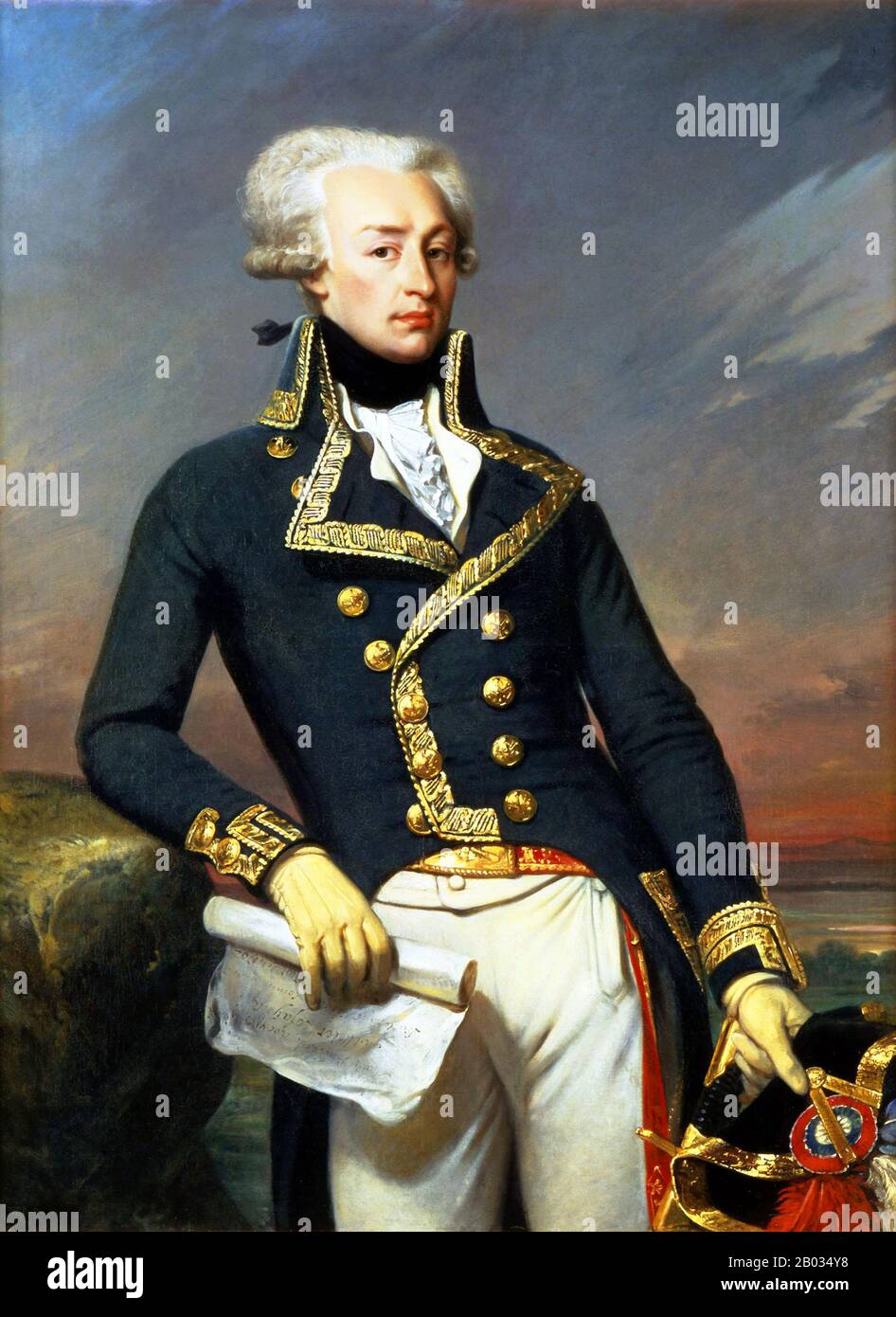 Marie-Joseph Paul Yves Roch Gilbert du Motier, marqués de Lafayette (6 de septiembre de 1757 – 20 de mayo de 1834), en los EE.UU. A menudo conocido simplemente como Lafayette, fue un aristócrata y oficial militar francés que luchaba en la Guerra Revolucionaria Americana. Un amigo íntimo de George Washington, Alexander Hamilton y Thomas Jefferson, Lafayette fue una figura clave en la Revolución Francesa de 1789 y la Revolución de Julio de 1830. Foto de stock