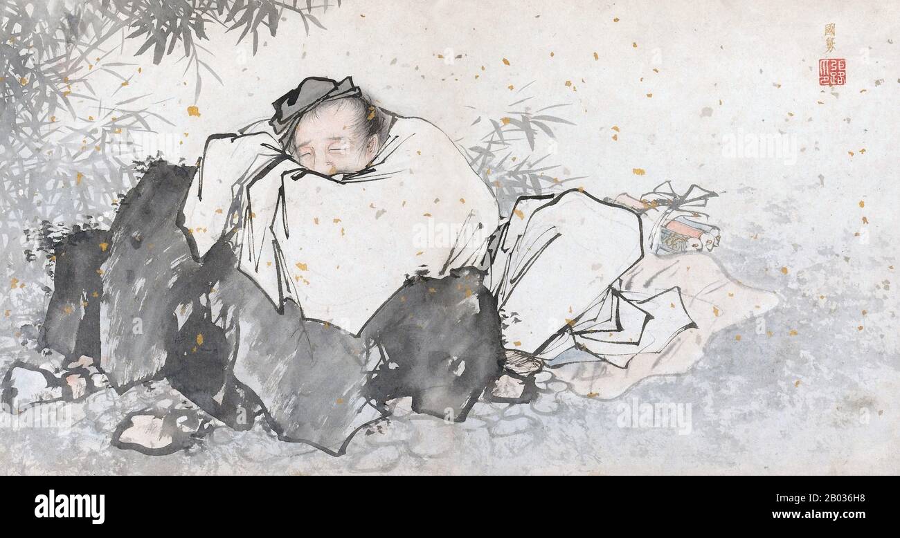 Cao Guojiu (el cuñado imperial Cao), cuyo nombre real era Cao Yi y el nombre de cortesía era Jingxiu, es un carácter mitológico chino y uno de los Ocho inmortales. Mejor conocido por sus contemporáneos como Cao Jingxiu, se cree que Cao Guojiu era un descendiente de Cao Bin, un general de la Dinastía Song temprana, y el hermano menor de la Emperatriz Cao, esposa del Emperador Renzong de la Dinastía Song. El hermano menor de Cao Cao Jingzhi abusó de sus conexiones imperiales para involucrarse en prácticas corruptas, llevando a su hermano a intentar cambiarlo, con poco éxito. Cao Guojiu también utilizó la de su familia Foto de stock