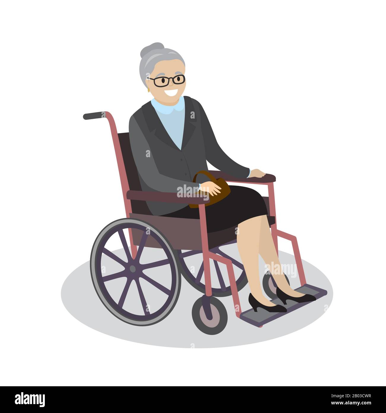 Abuela en silla de ruedas, dibujos animados sonriendo jubilado, aislado  sobre fondo blanco, ilustración vectorial Imagen Vector de stock - Alamy