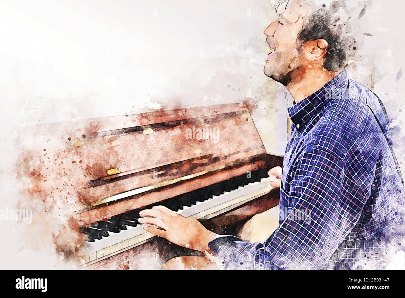 Resumen hombre tocando el teclado del primer plano del piano Pintura  acuarela fondo e ilustración digital pincel al arte Fotografía de stock -  Alamy