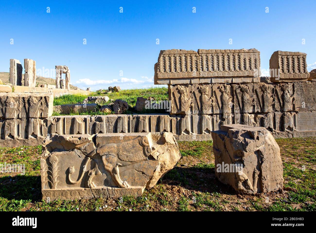 Ruinas de la antigua ciudad persa de Persépolis cerca de Shiraz, Irán Foto de stock