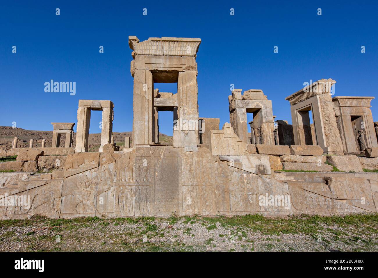 Ruinas de la antigua ciudad persa de Persépolis cerca de Shiraz, Irán Foto de stock