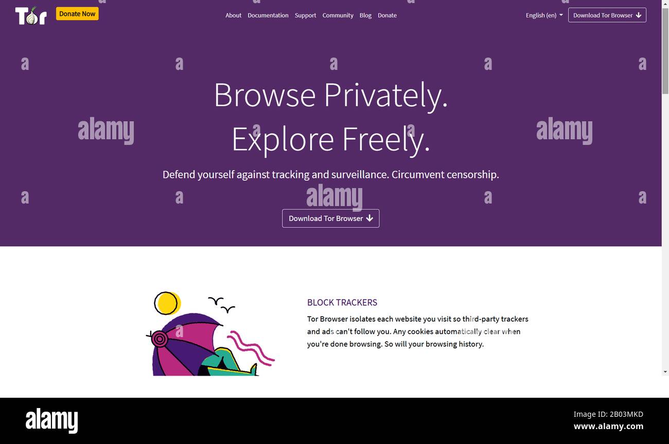 El sitio web de Tor que permite a los usuarios navegar en línea anónimamente - proyecto tor Foto de stock