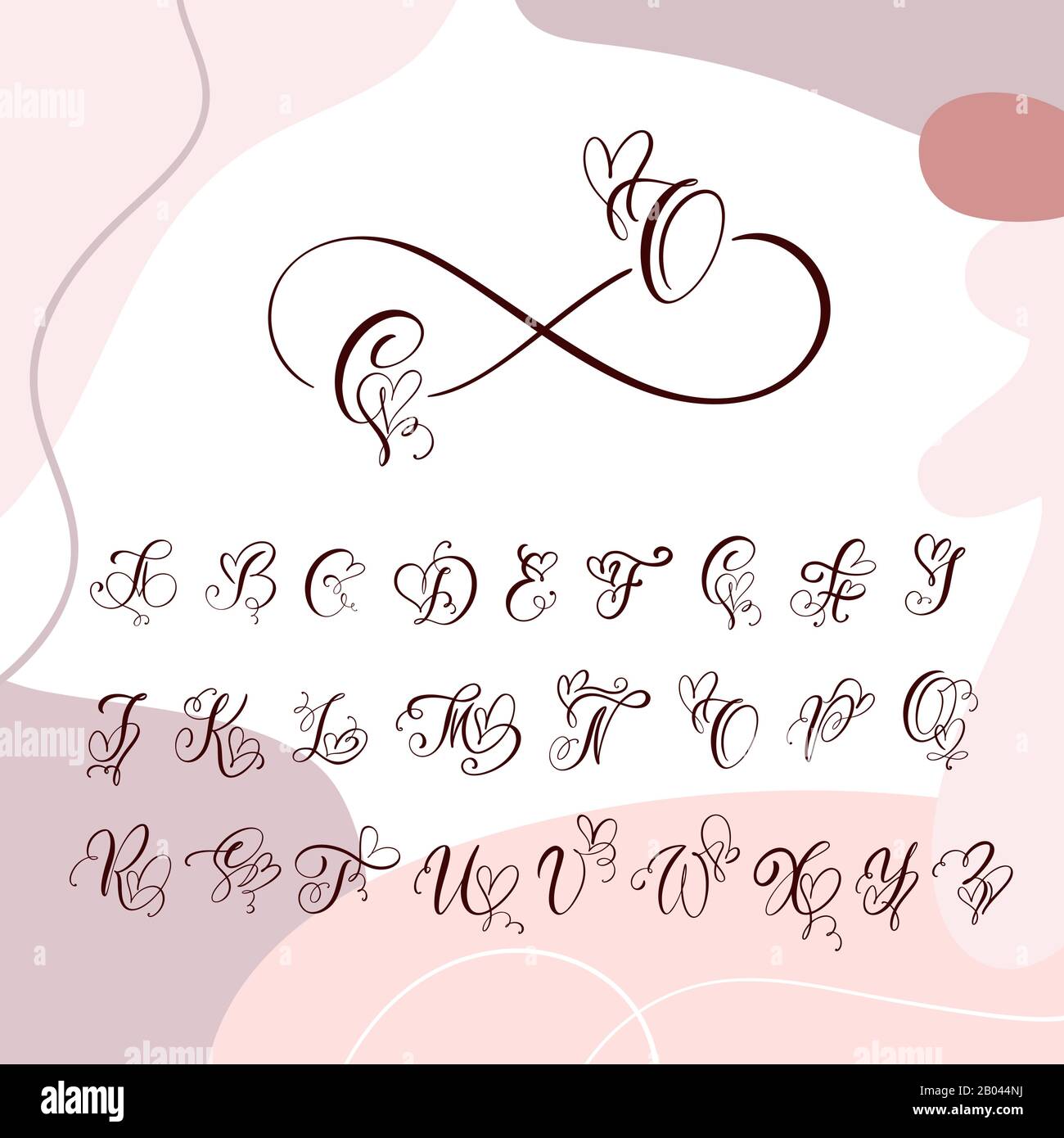 Corazón de caligrafía manuscrita monograma abecedario. Valentín fuente  cursiva con florece el corazón font. Lindo letras aisladas. De postal o  póster Imagen Vector de stock - Alamy