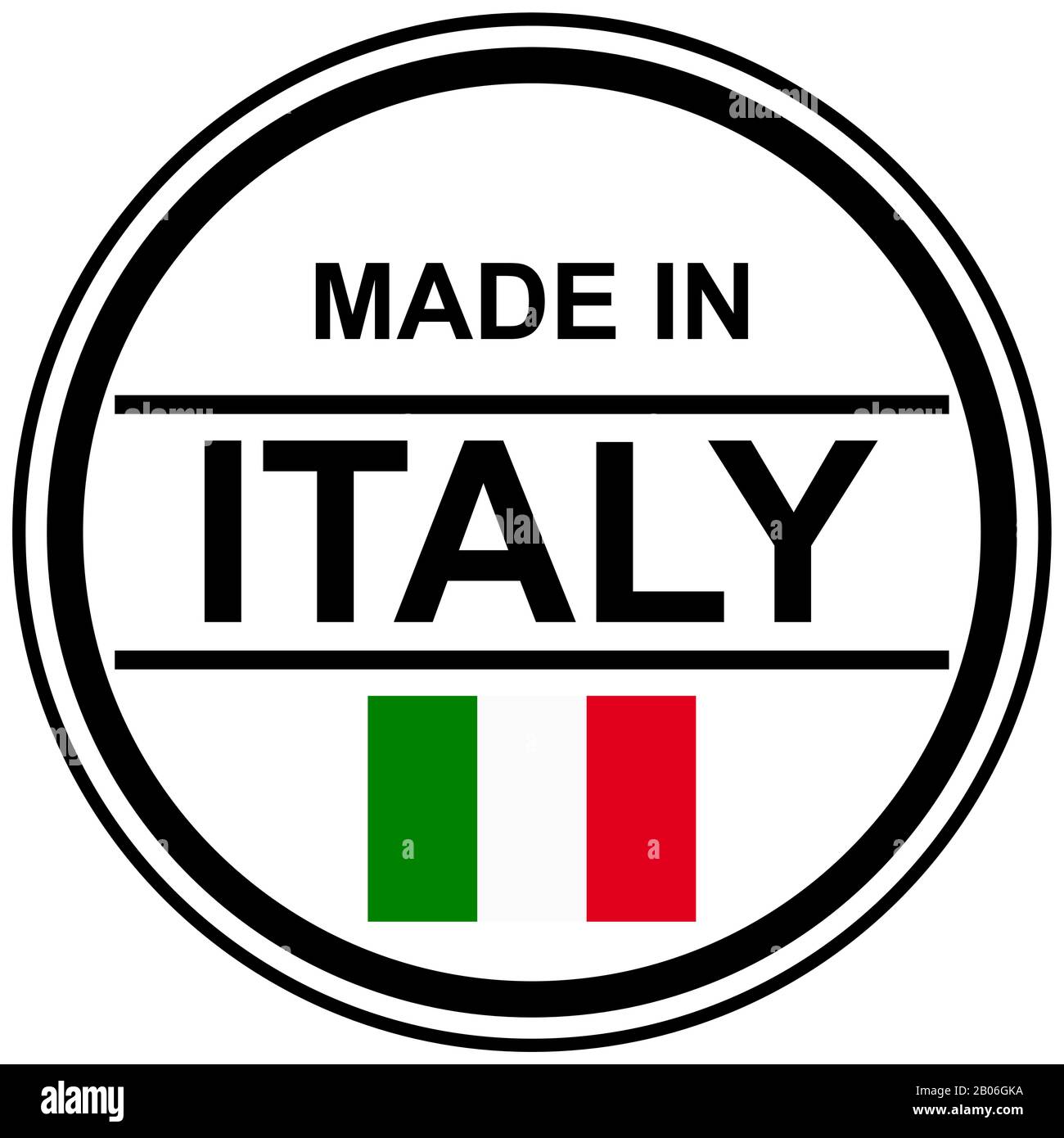 Sello redondo con texto Hecho en Italia y bandera del país Ilustración del Vector