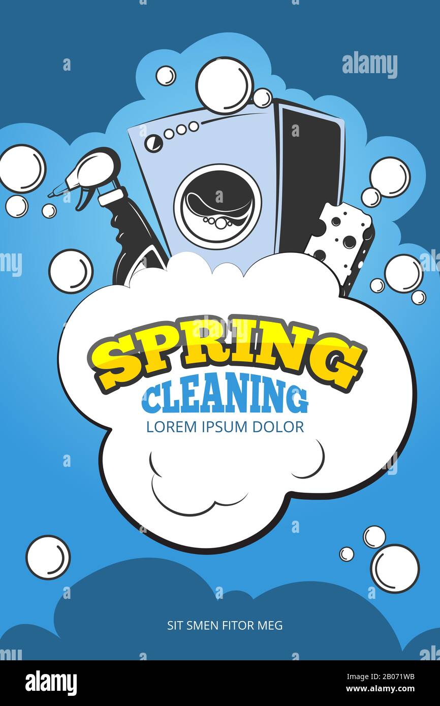 Fondo del concepto vectorial del servicio de limpieza de primavera. Tareas domésticas y limpieza, ilustración de lavado de ropa Ilustración del Vector