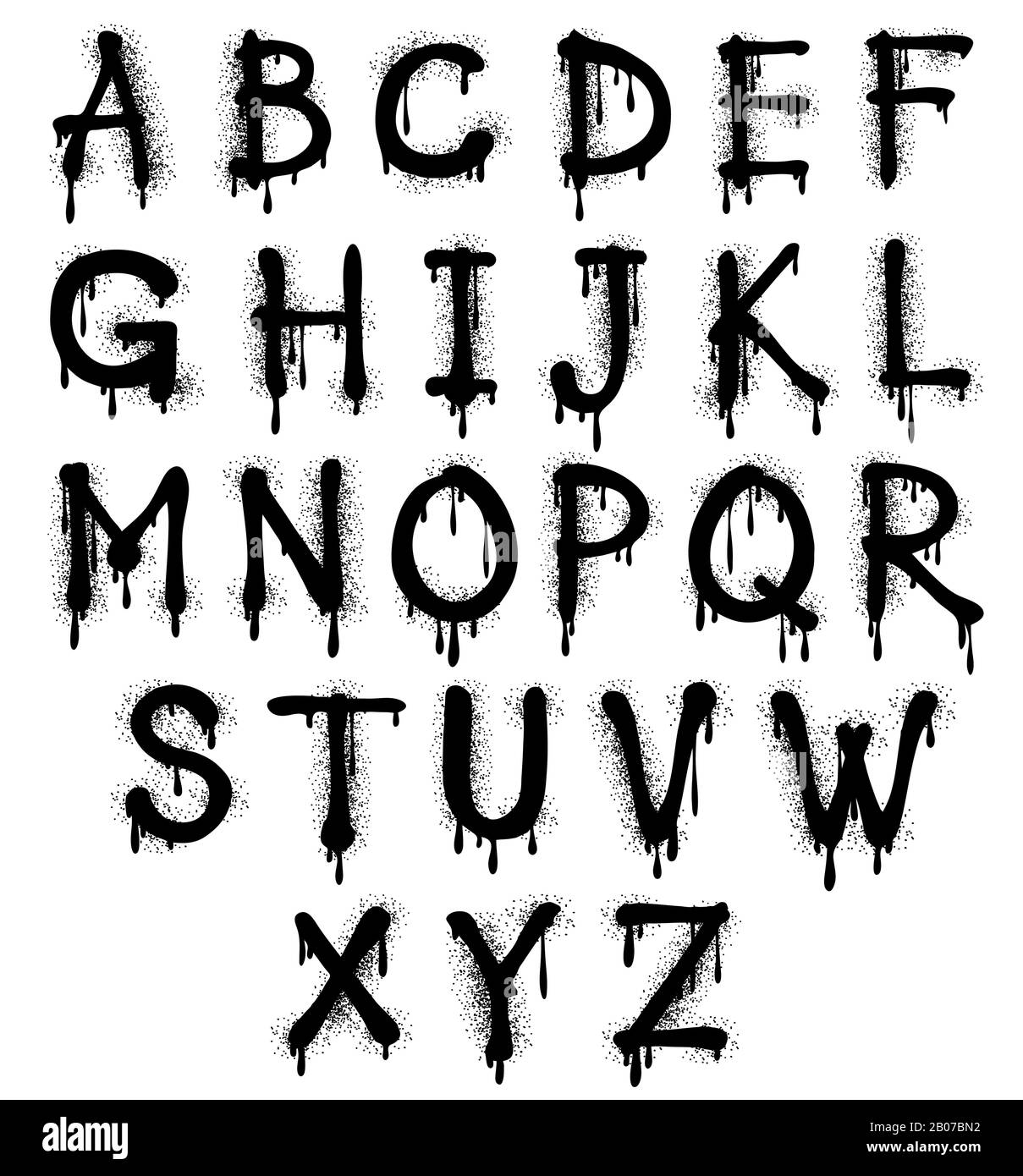 Graffiti Splash vectorial alfabeto, fuente, texto grunge. Ilustración del efecto spray ABC Ilustración del Vector