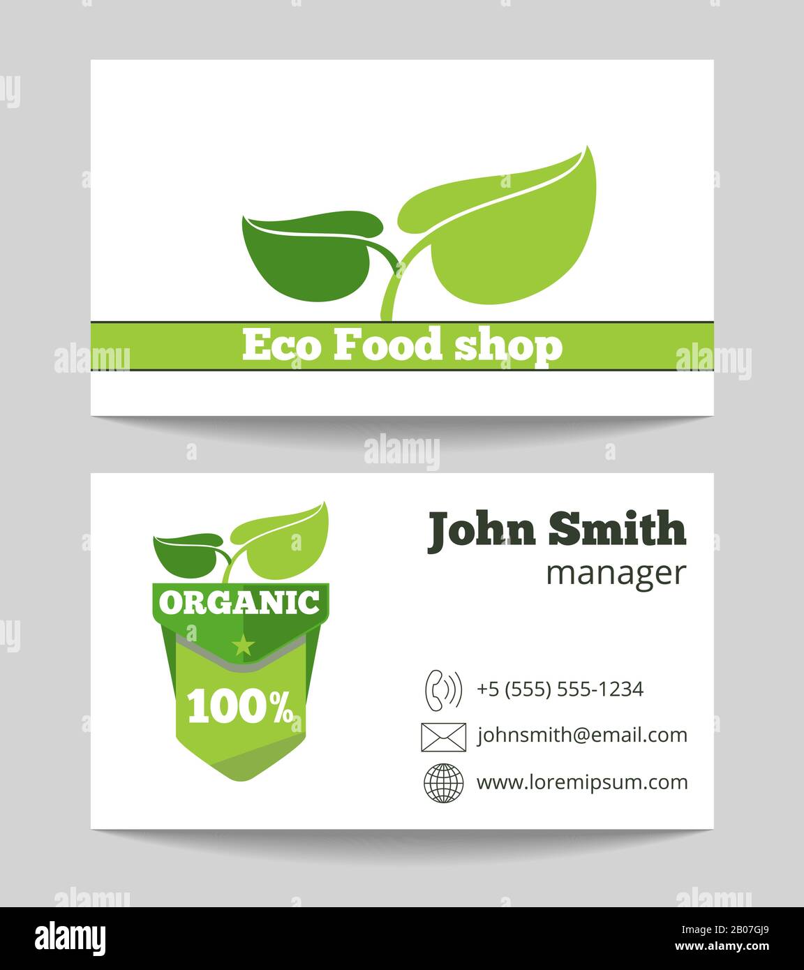 Plantilla de tarjeta de visita de la tienda de alimentos ecológicos.  Mercado verde fresco. Ilustración vectorial Imagen Vector de stock - Alamy